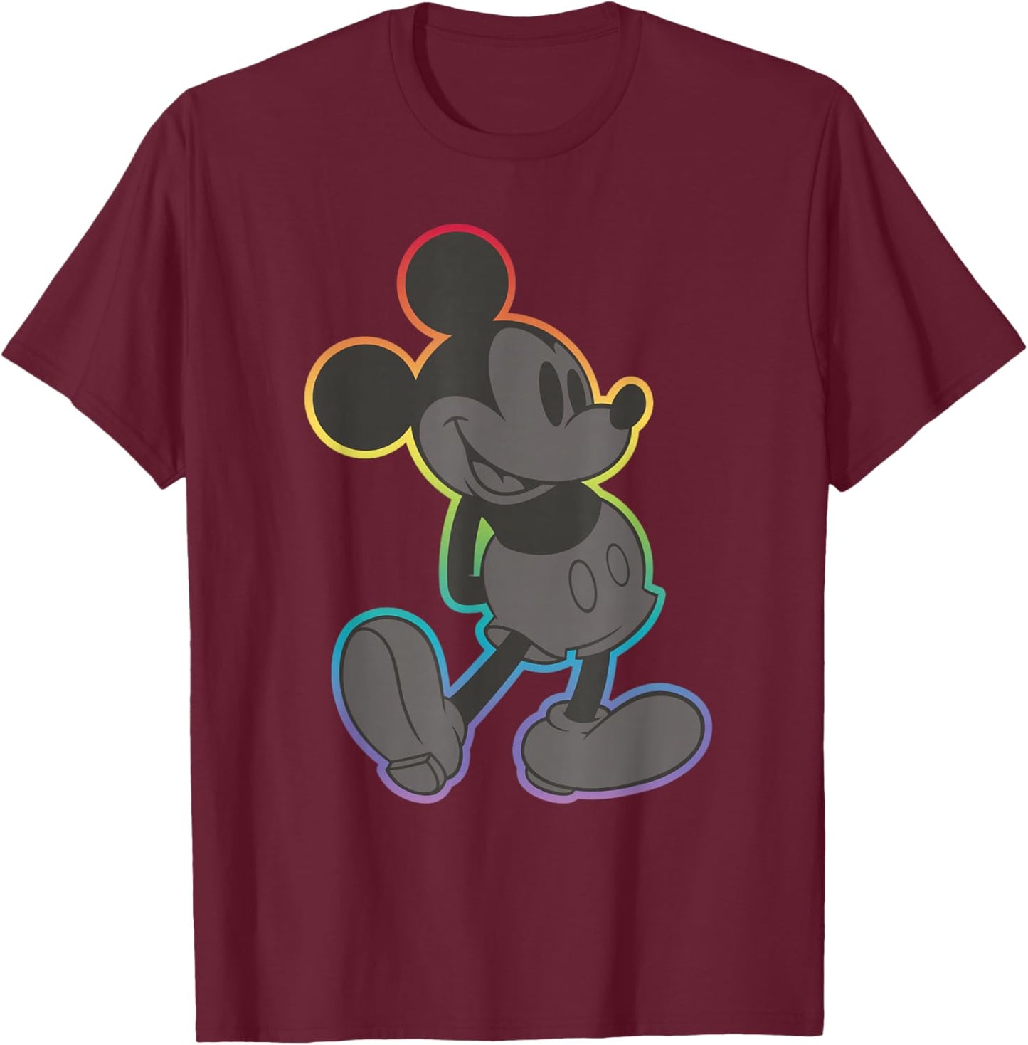 Disney Mickey and Friends Mickey Mouse Rainbow Outline T-Shirt - T-Shirt | Maroon