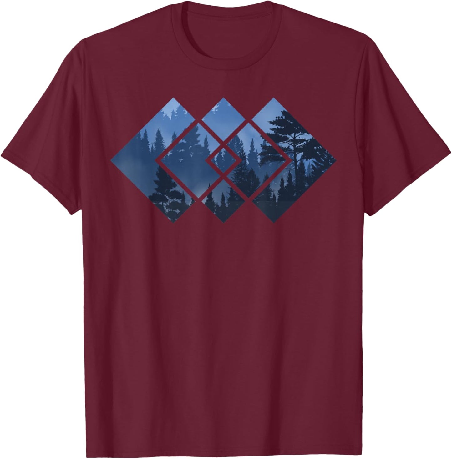 Forest Nature Square Minimalism T-Shirt - T-Shirt | Maroon