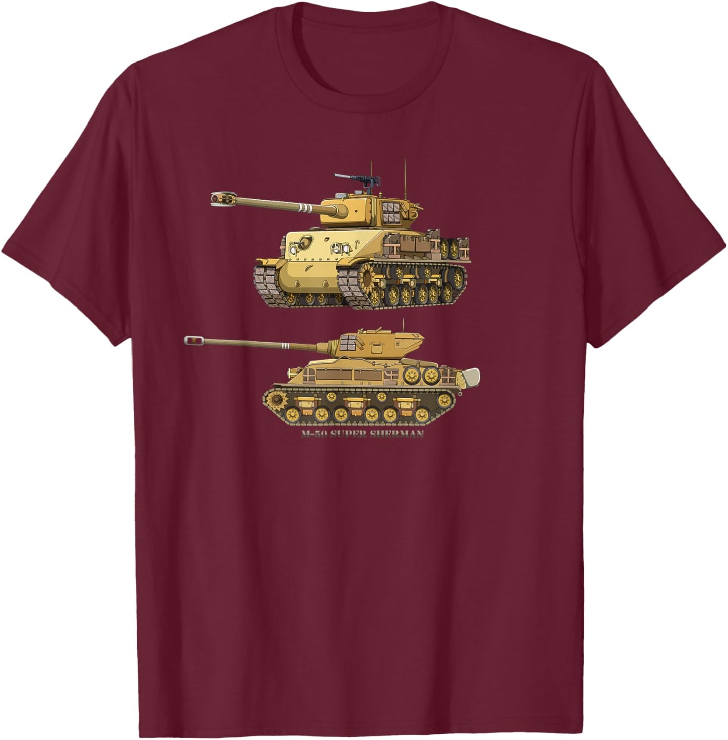 M51 Super Sherman Isherman Israel Tank Diagram T-Shirt - T-Shirt | Maroon