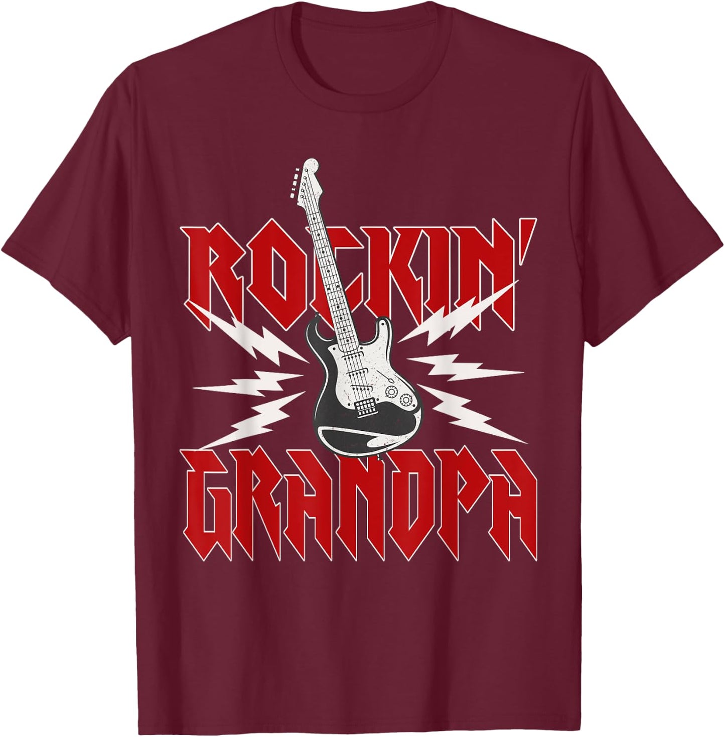 Grandpa Rockin One Birthday Family Matching Rock Guitar T-Shirt - T-Shirt | Maroon