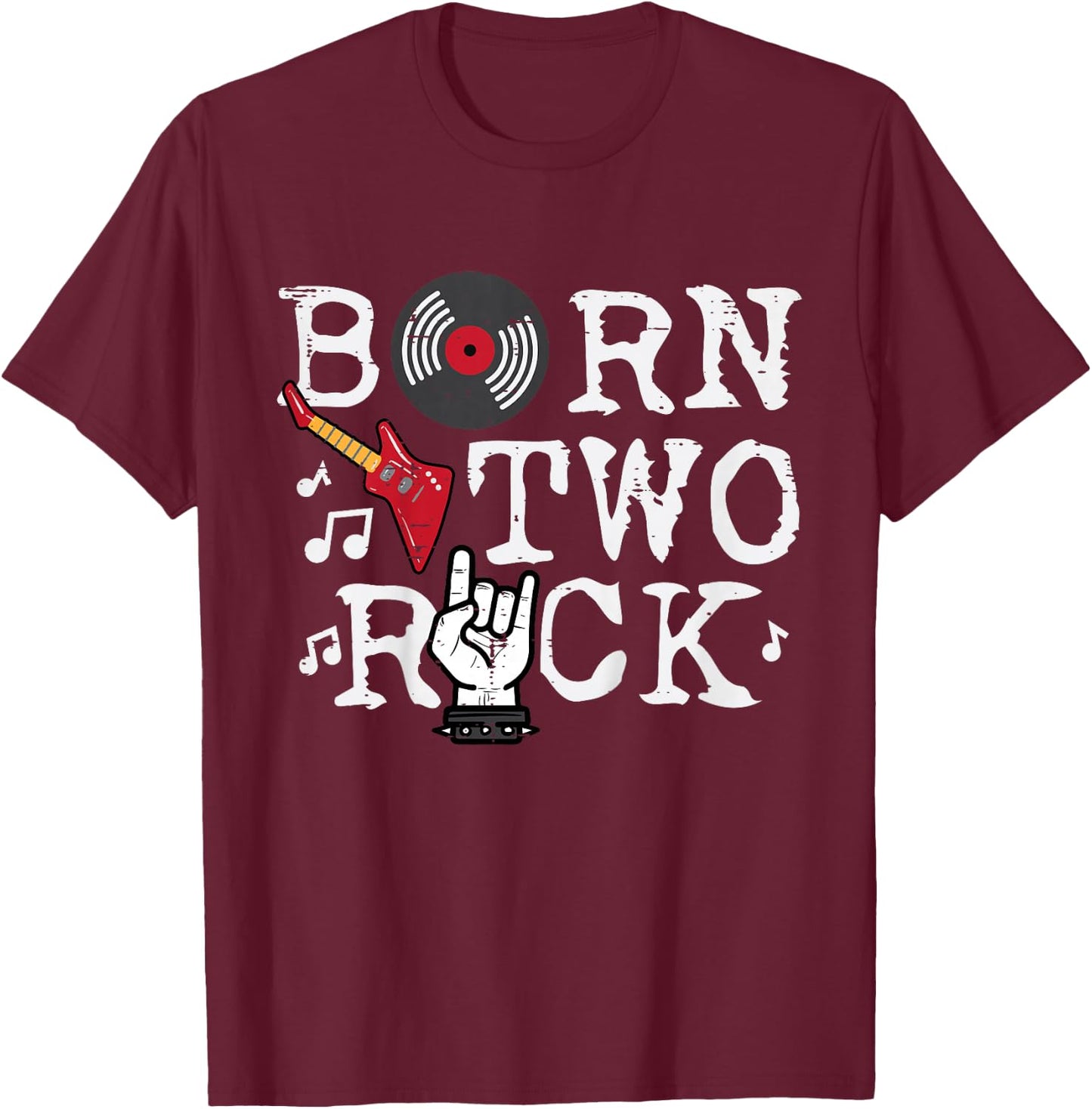 Kids 2nd Birthday Guitar Born Two 2 Rock Rocker Bday Boys Kids T-Shirt - T-Shirt | Maroon