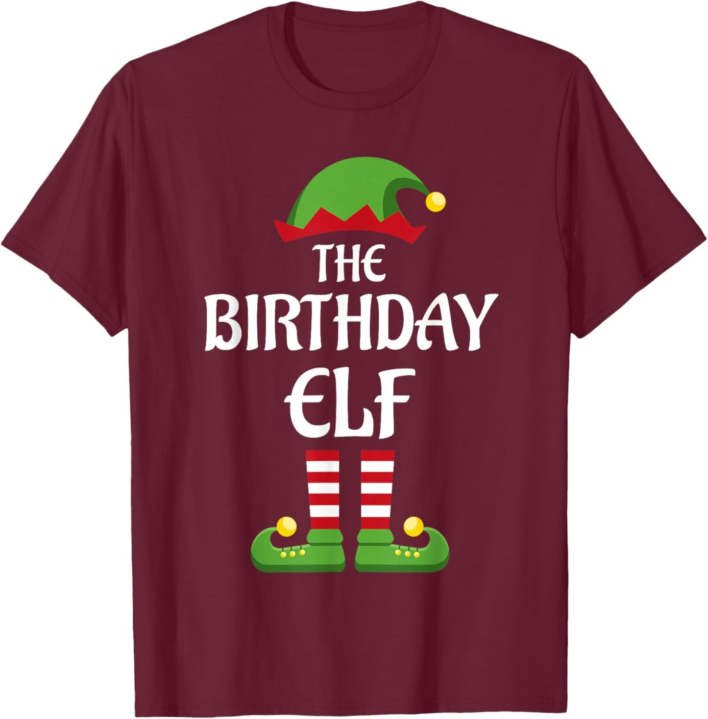 Birthday Elf Family Matching Group Christmas T-Shirt - T-Shirt | Maroon