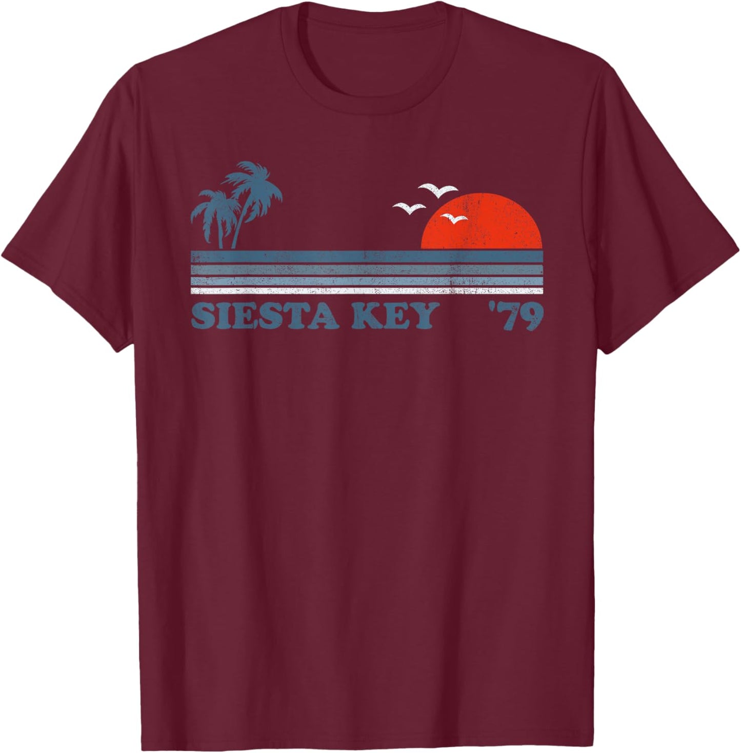 Vintage Siesta Key Florida Keys Beach Retro Sunset 70's Gift Women Kids T-Shirt - T-Shirt | Maroon