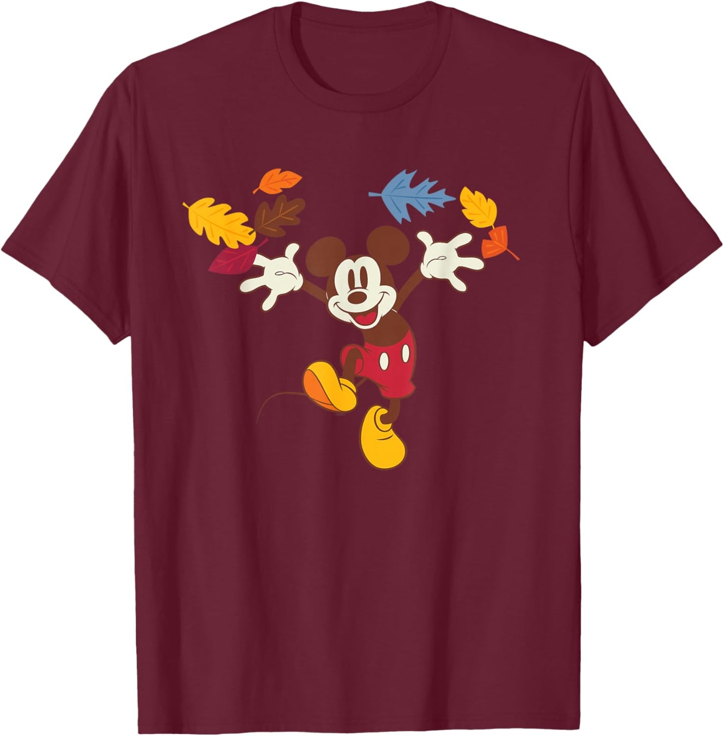 Disney Mickey Mouse Thanksgiving Autumn Fun T-Shirt - T-Shirt | Maroon