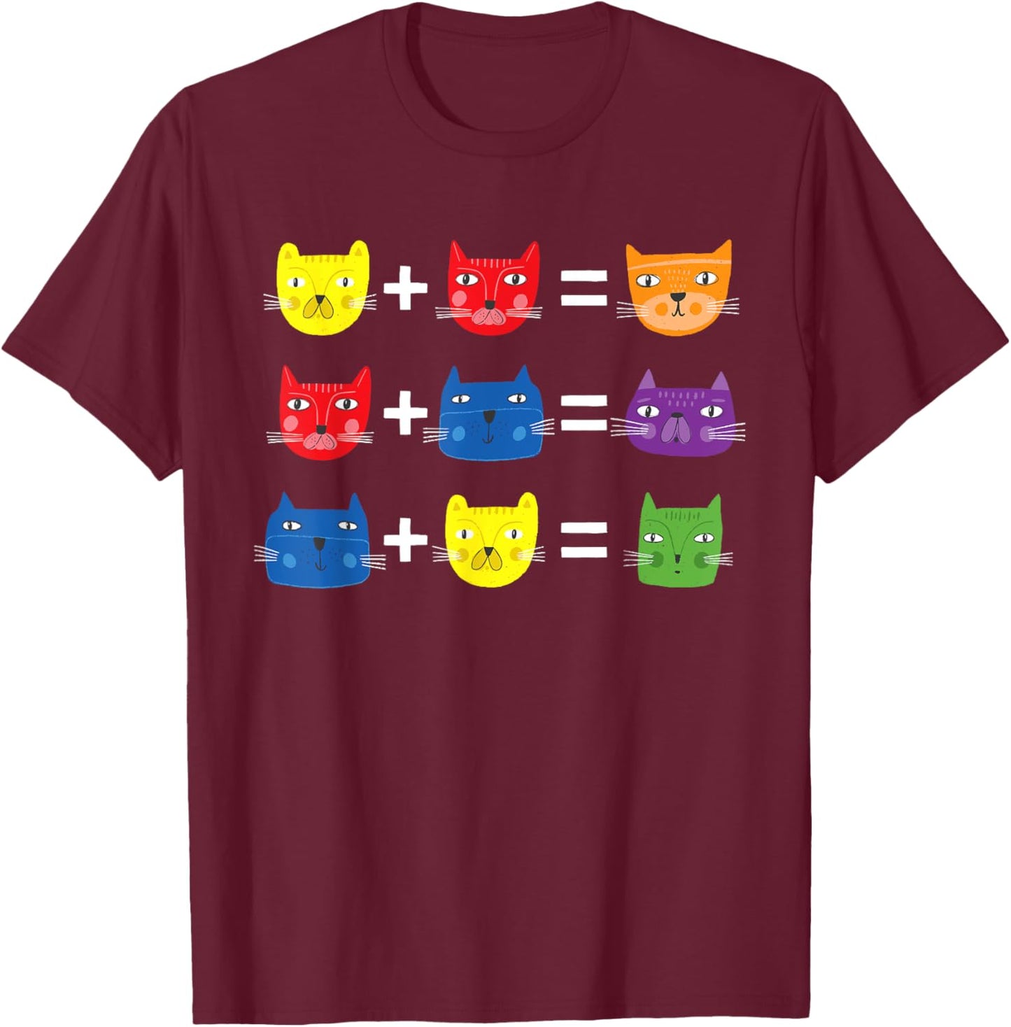 Cat Themed Color Theory Educational Art Teacher Artist T-Shirt - T-Shirt | Maroon