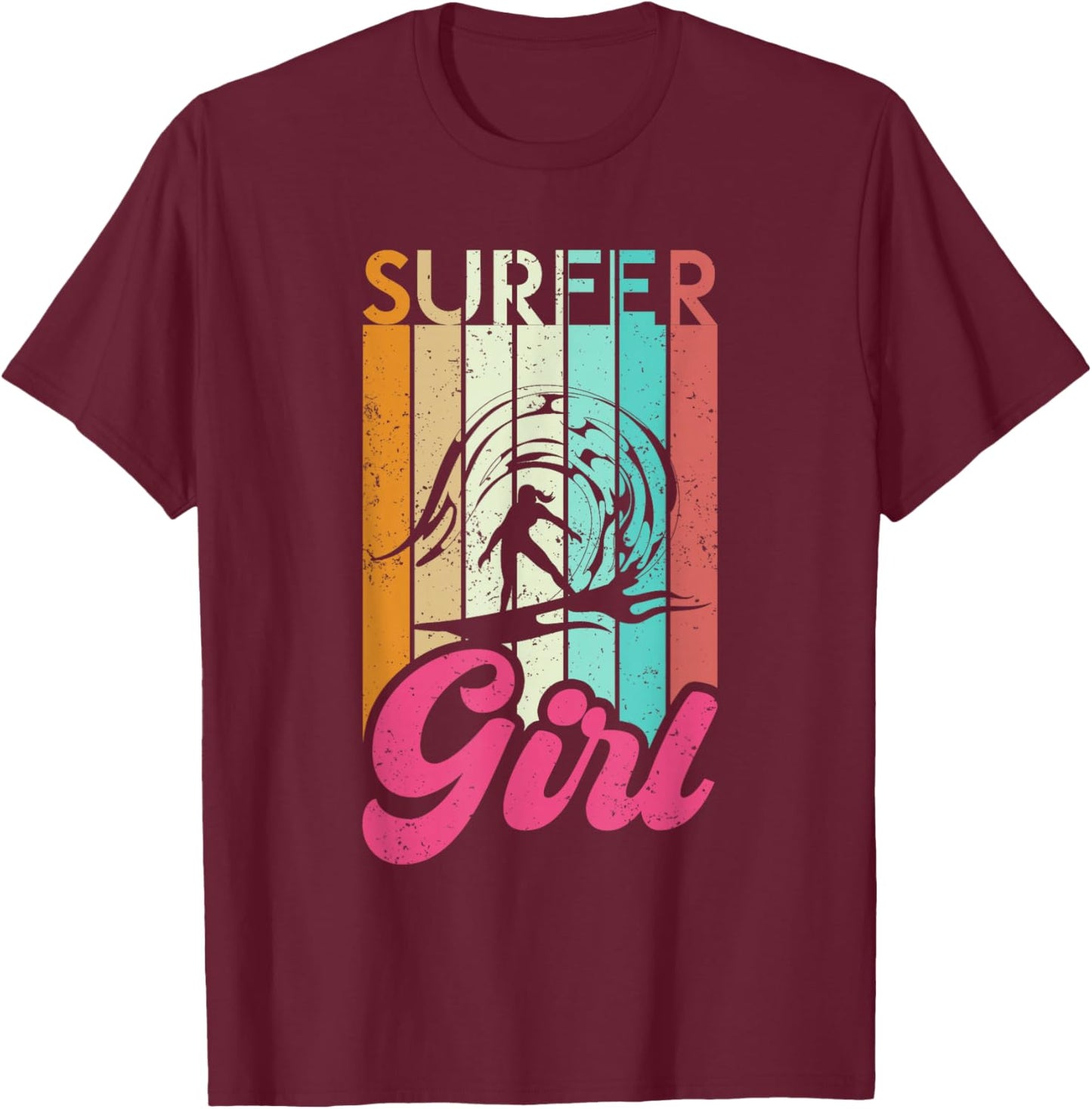 Surfer Girls Water Sports Surfing Retro Waves Surfing T-Shirt - T-Shirt | Maroon