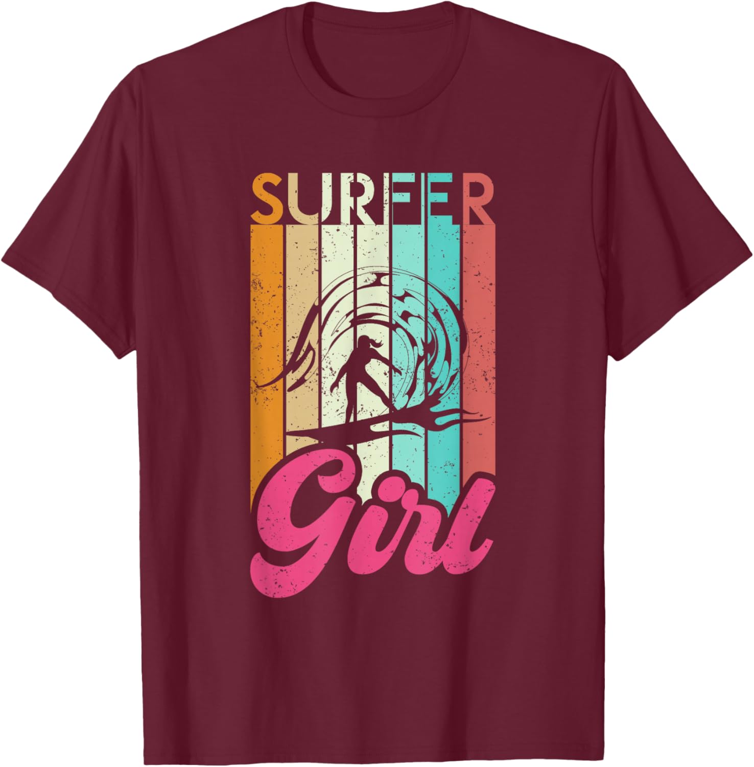 Surfer Girls Water Sports Surfing Retro Waves Surfing T-Shirt - T-Shirt | Maroon