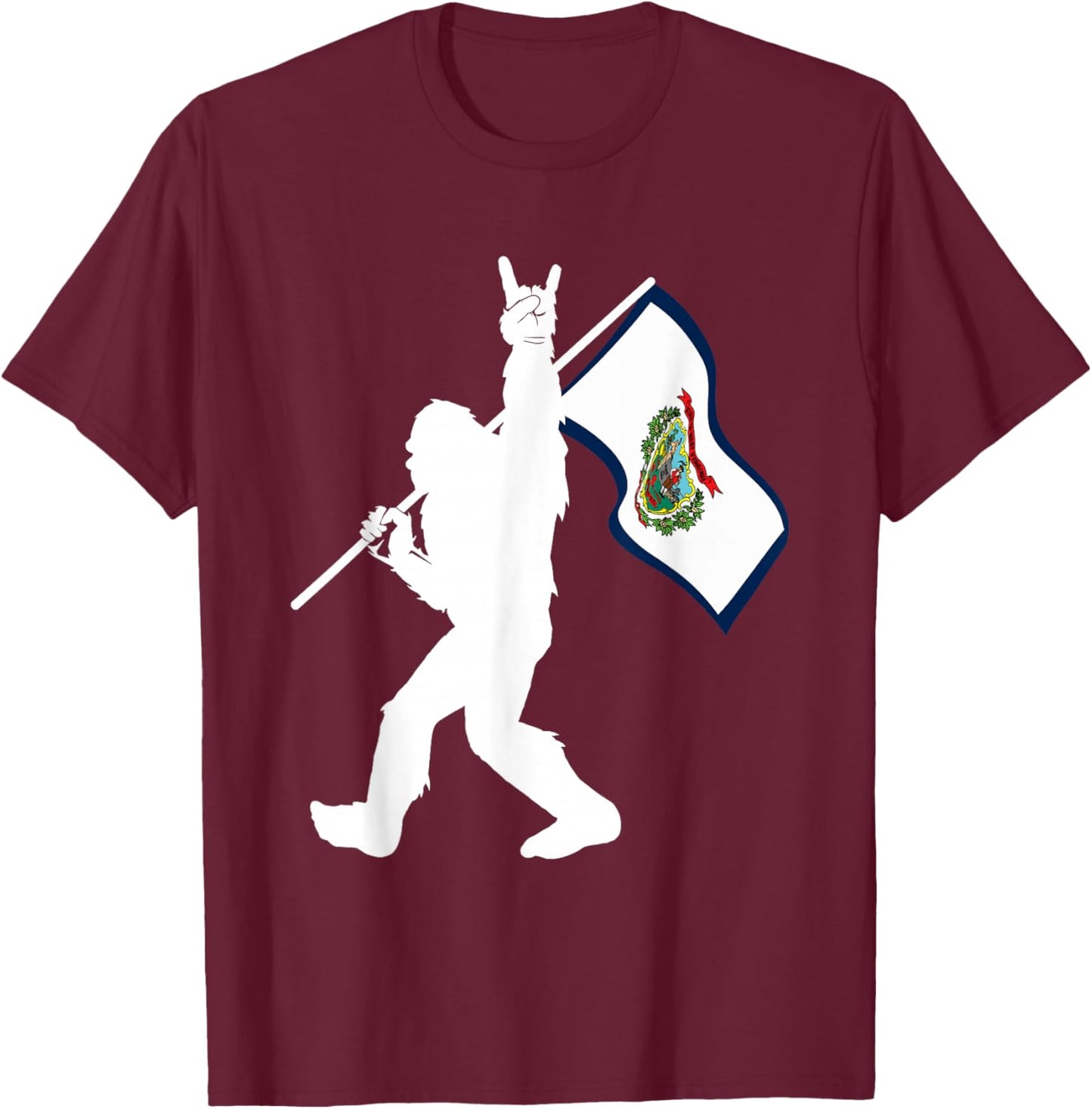 Vintage State of West Virginia Flag Bigfoot Rock On Believer T-Shirt - T-Shirt | Maroon