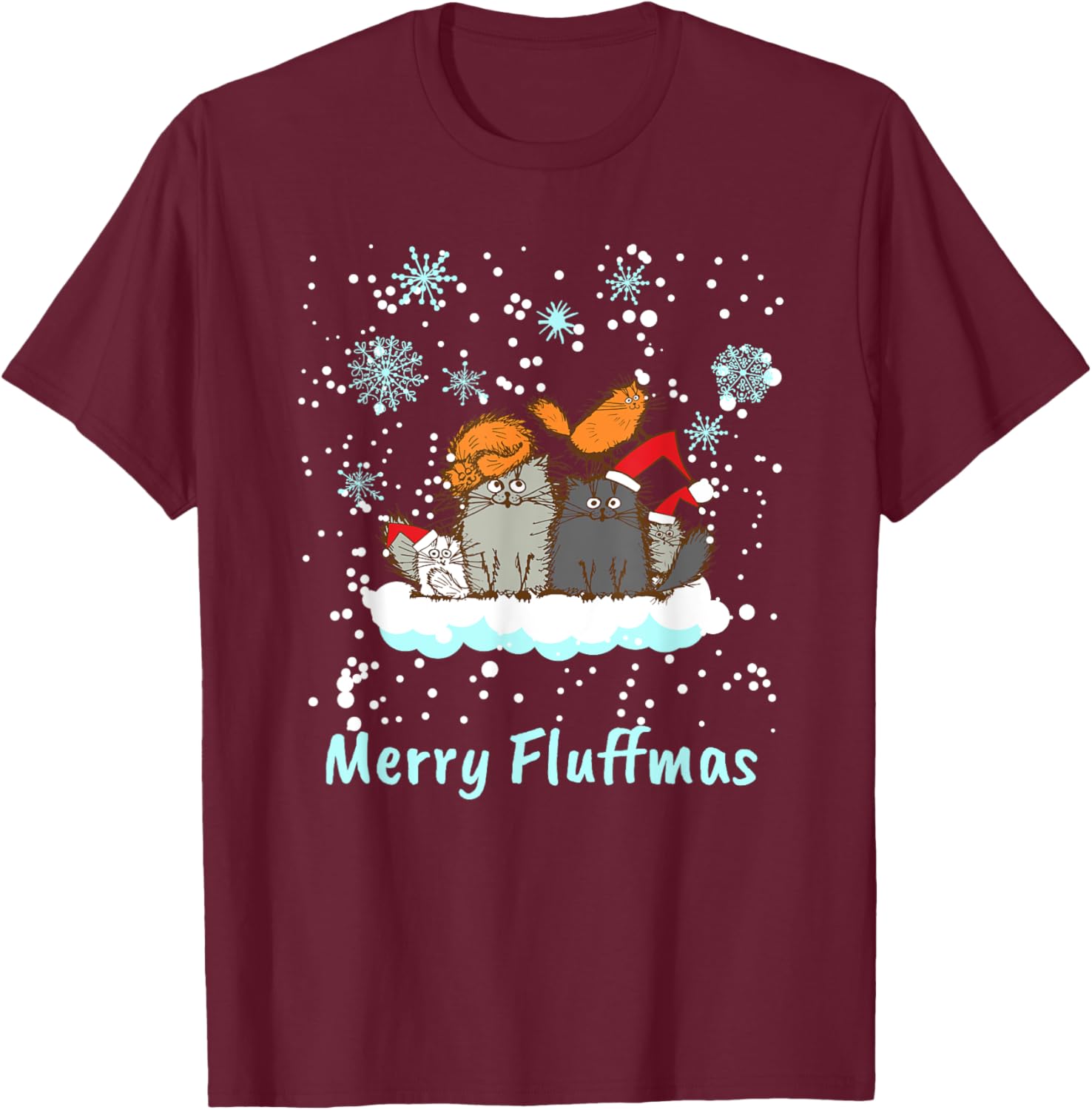 Christmas I Merry Fluffmas I Christmas Cat Xmas Kitten Men Women Kids T-Shirt - T-Shirt | Maroon