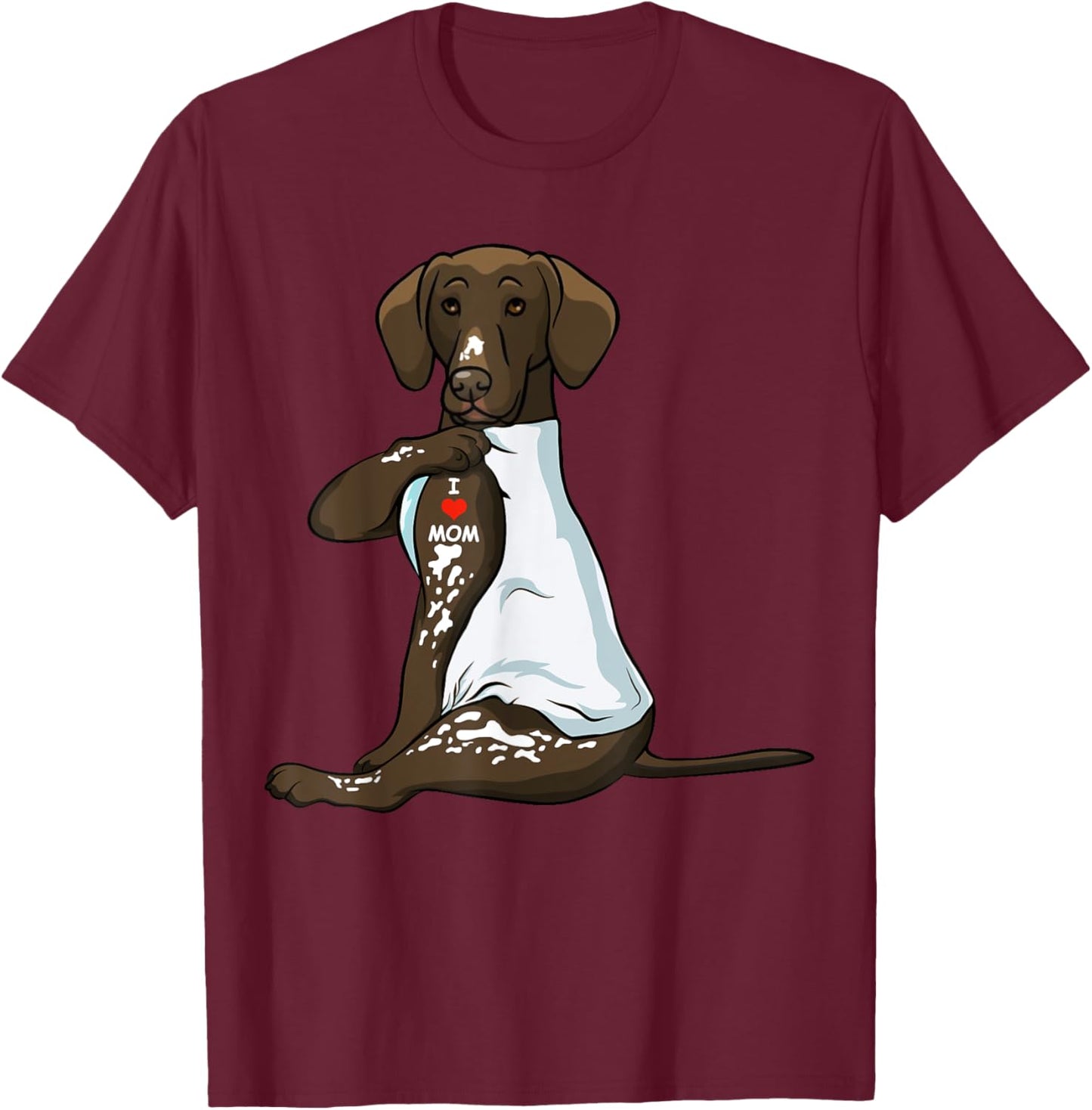 I Love Mom Tattoo German Shorthaired Pointer Mom Dog Women T-Shirt - T-Shirt | Maroon