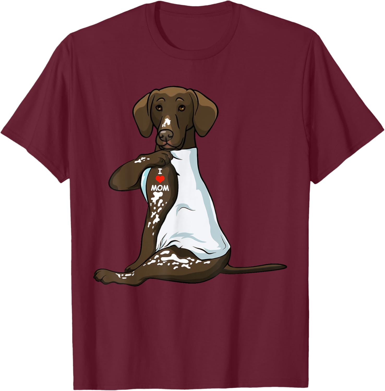 I Love Mom Tattoo German Shorthaired Pointer Mom Dog Women T-Shirt - T-Shirt | Maroon
