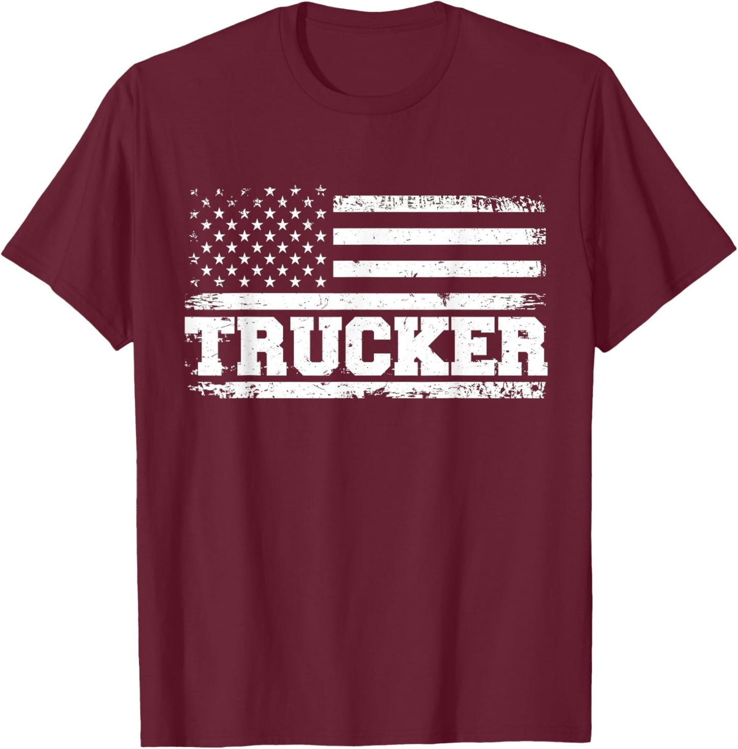 Truck Driver Trucker Us American Flag Patriotic Kids Men T-Shirt - T-Shirt | Maroon