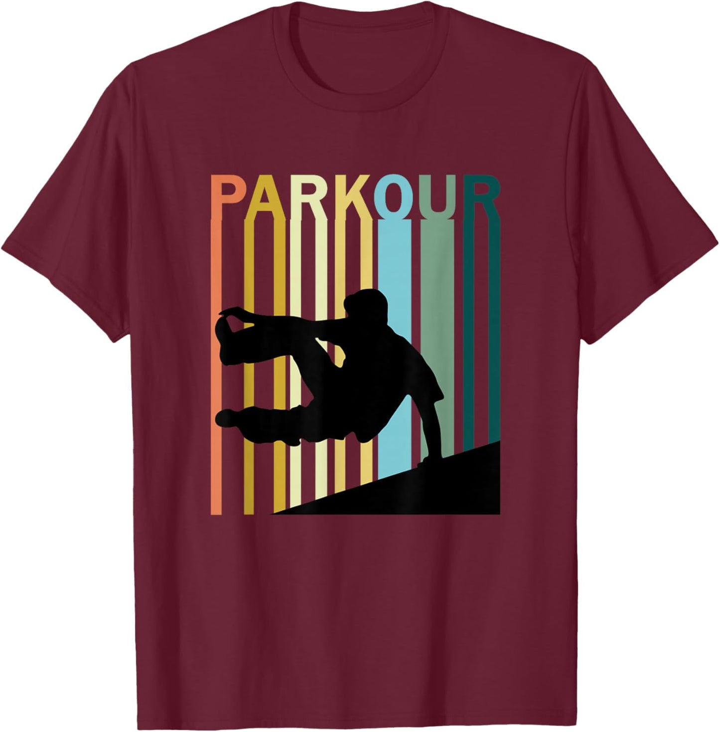 Vintage Style Parkour Silhouette T-Shirt - T-Shirt | Maroon