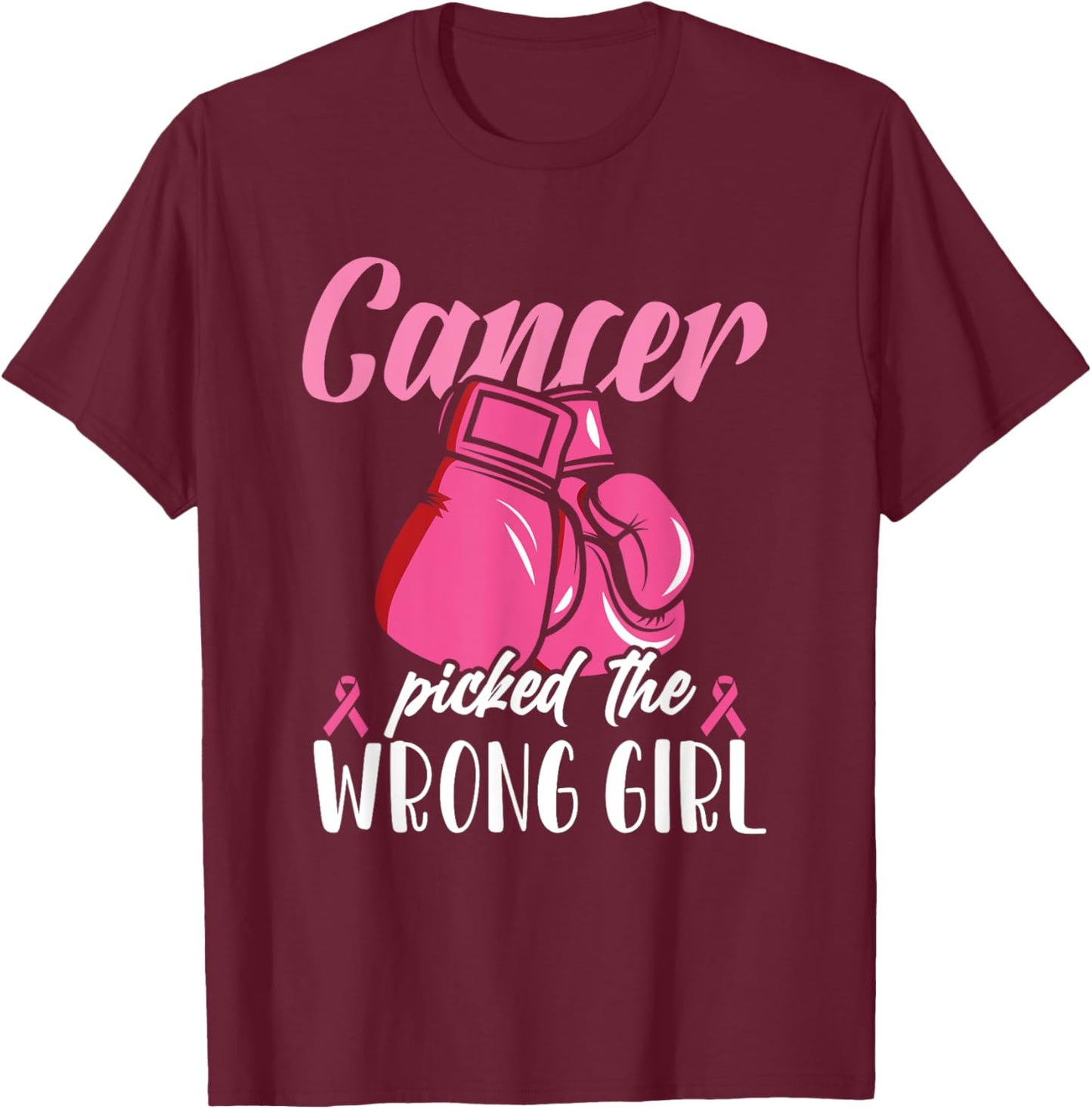 Breast Cancer Picked Wrong Girl Awareness Fighter Survivor T-Shirt - T-Shirt | Maroon
