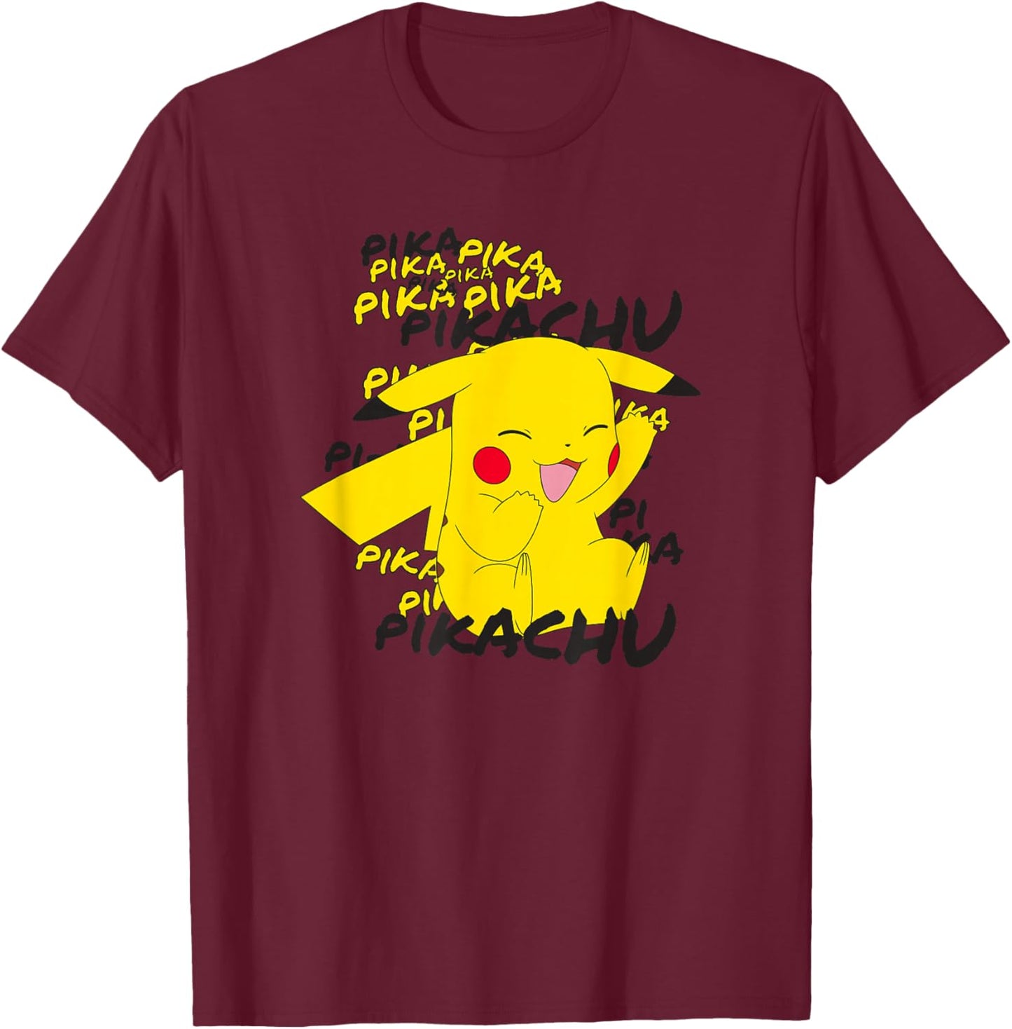 Pokémon Pikachu Cracks A Joke Laughing Small T-Shirt - T-Shirt | Maroon
