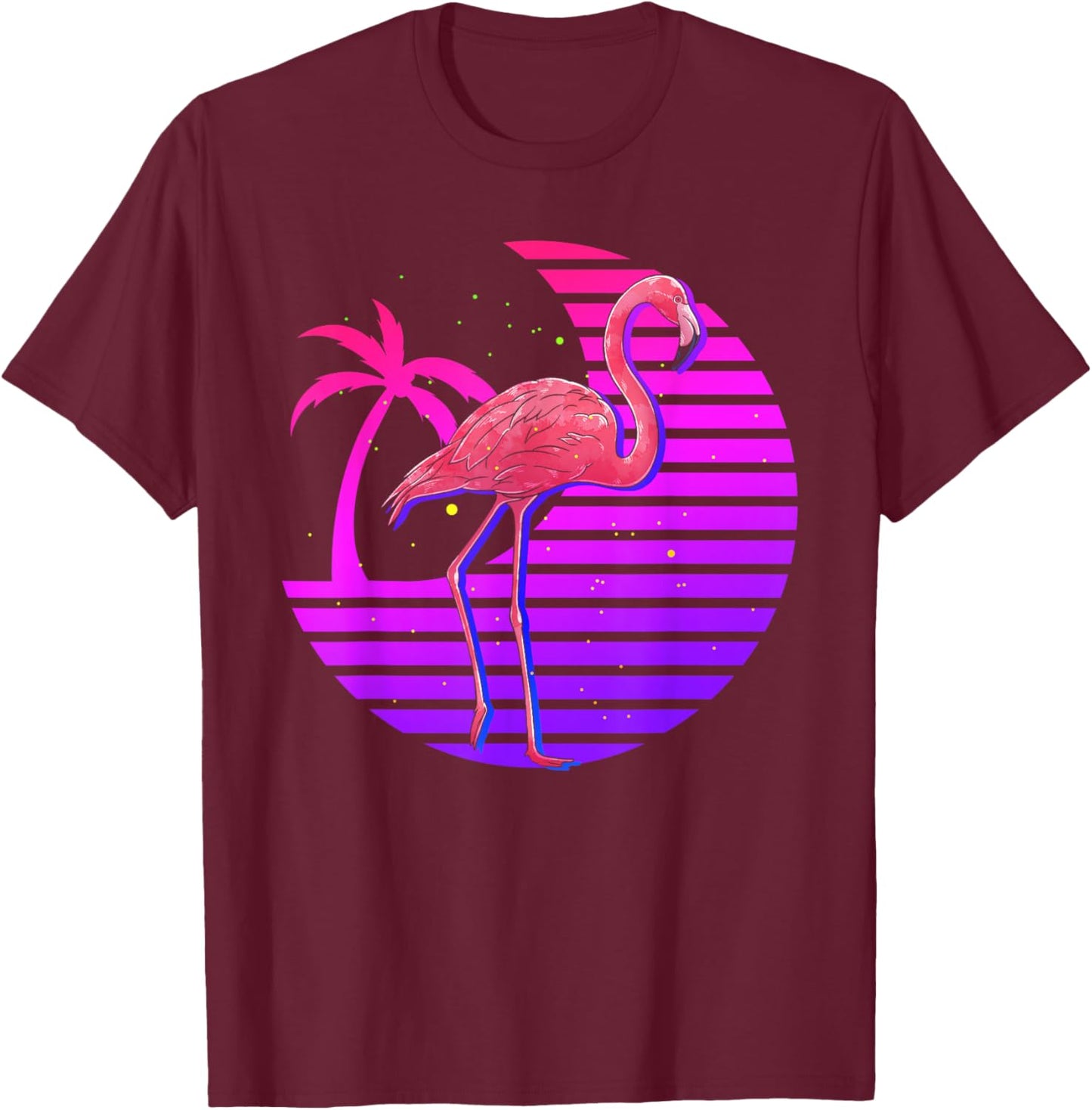 Synthwave Tropical Pink Flamingo Palm Trees Retro Vaporwave T-Shirt - T-Shirt | Maroon