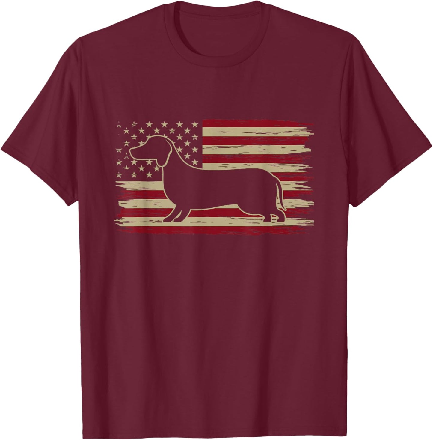 American Flag Dachshund Patriotic Dachshund Doxie Lover T-Shirt - T-Shirt | Maroon