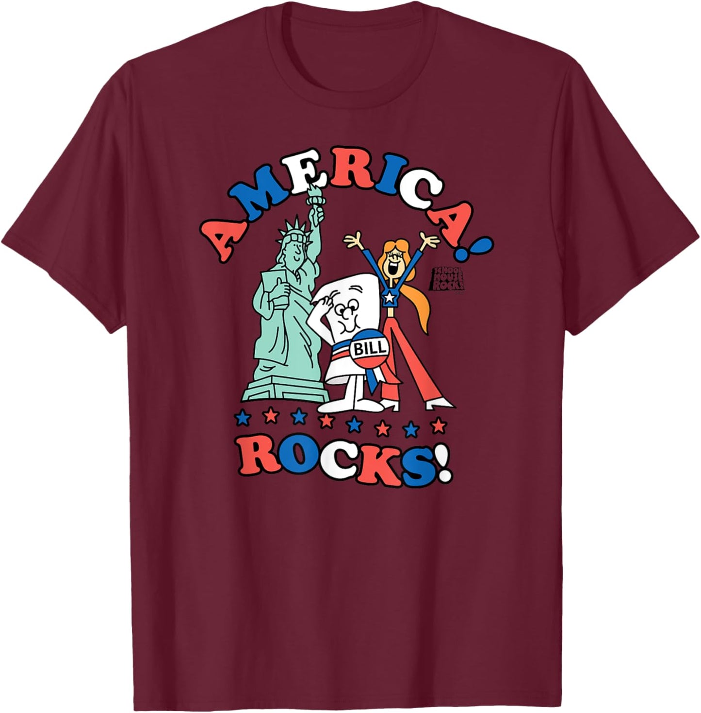 Schoolhouse Rock America Rocks Flag T-Shirt - T-Shirt | Maroon