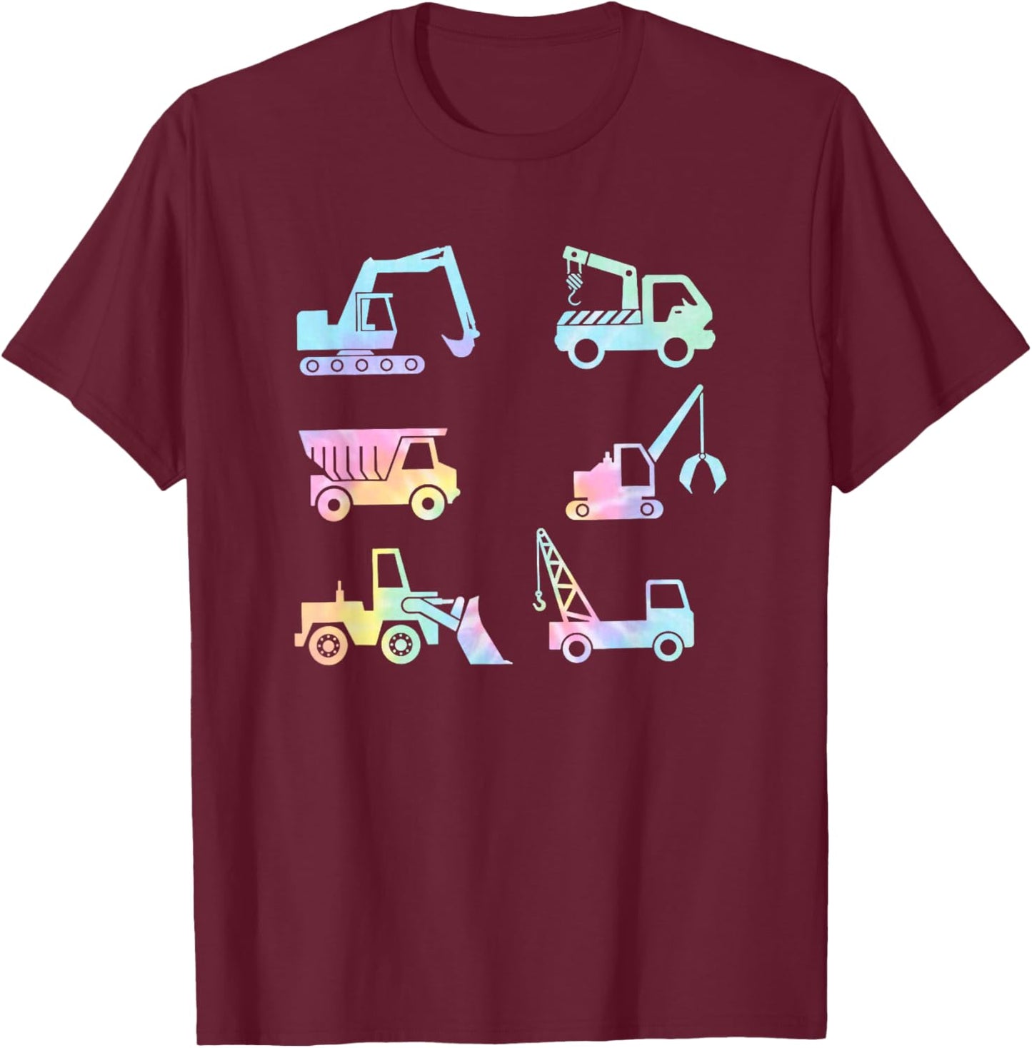 Boys Kids Toddlers Adults Funny Construction Trucks Tie Dye T-Shirt - T-Shirt | Maroon