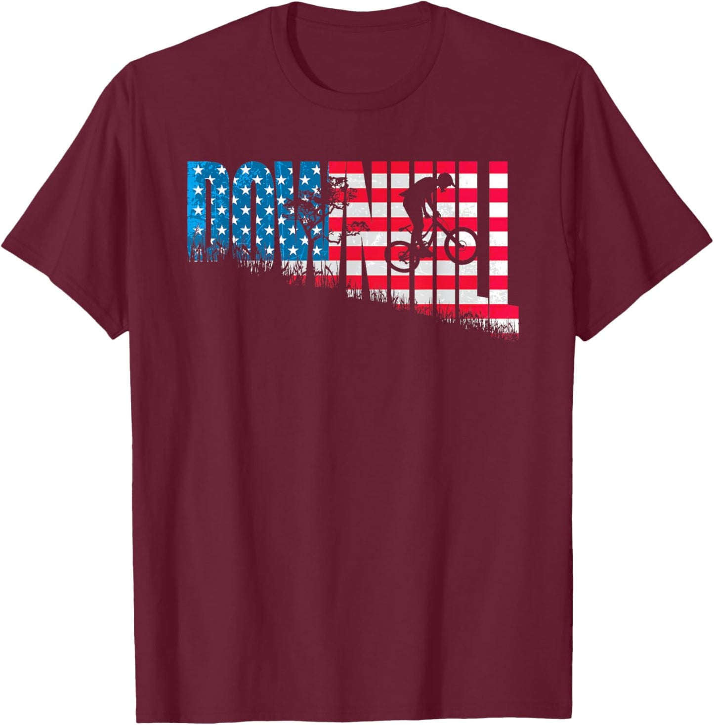 American Downhill Mountain Bike Flag - MTB Biking Riding T-Shirt - T-Shirt | Maroon