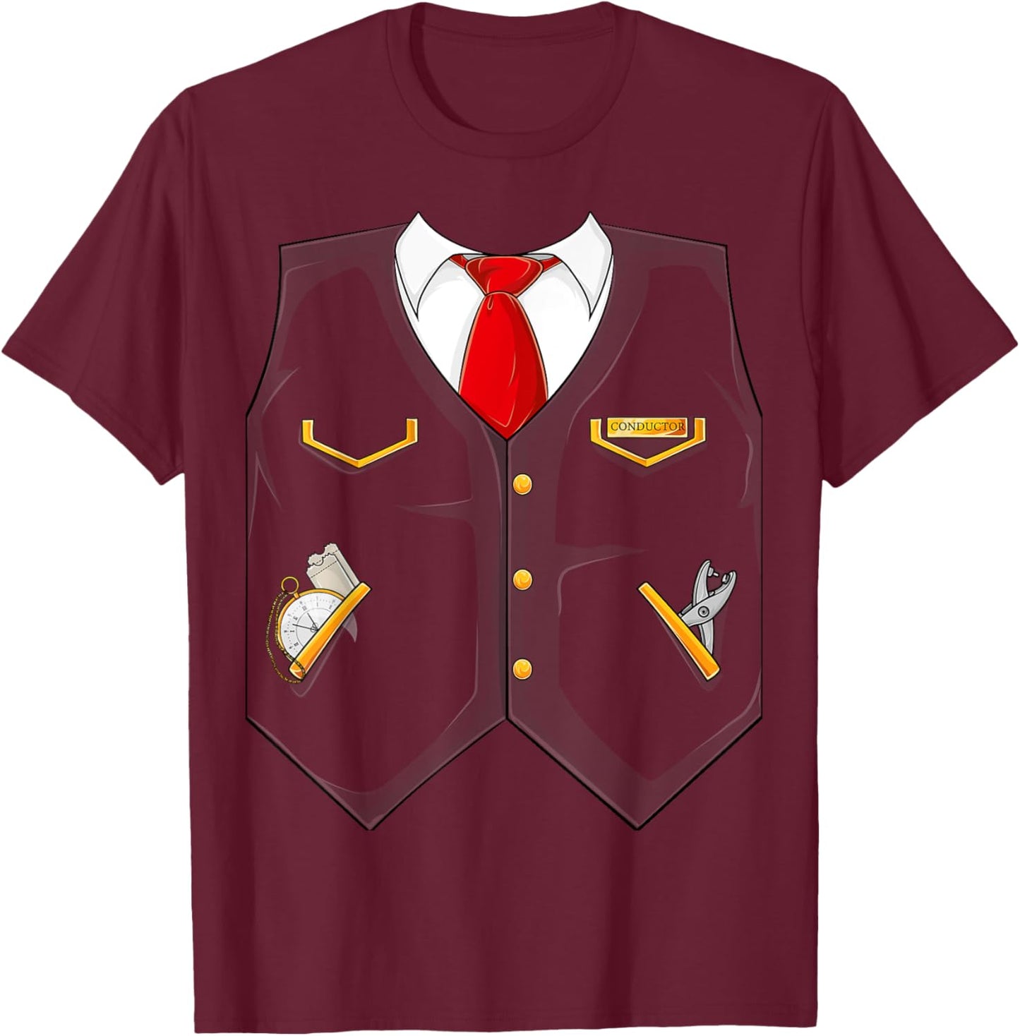 Halloween Train Conductor Costume for Kids Adults Men Women T-Shirt - T-Shirt | Maroon