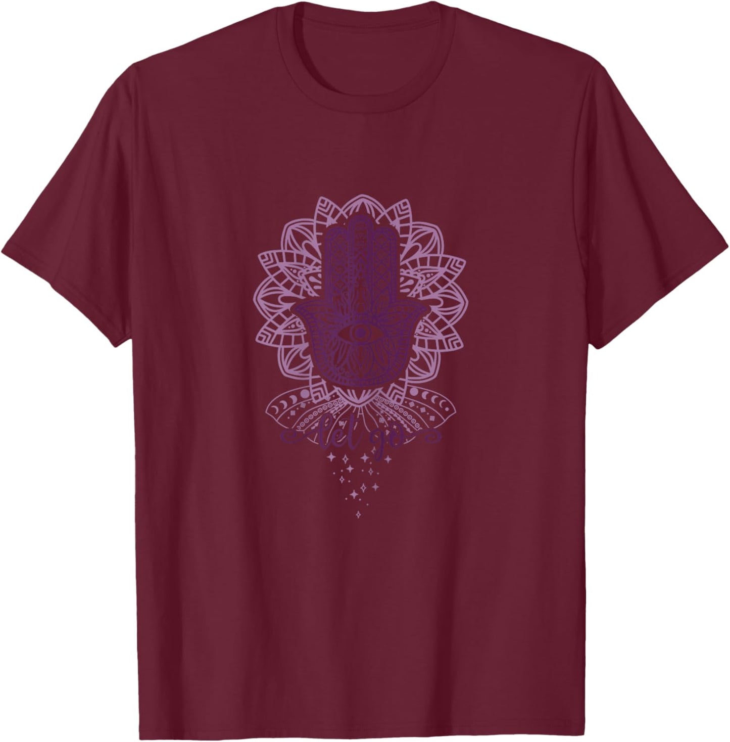 Yoga Hamsa with Lotus Flower and Let Go T-Shirt - T-Shirt | Maroon