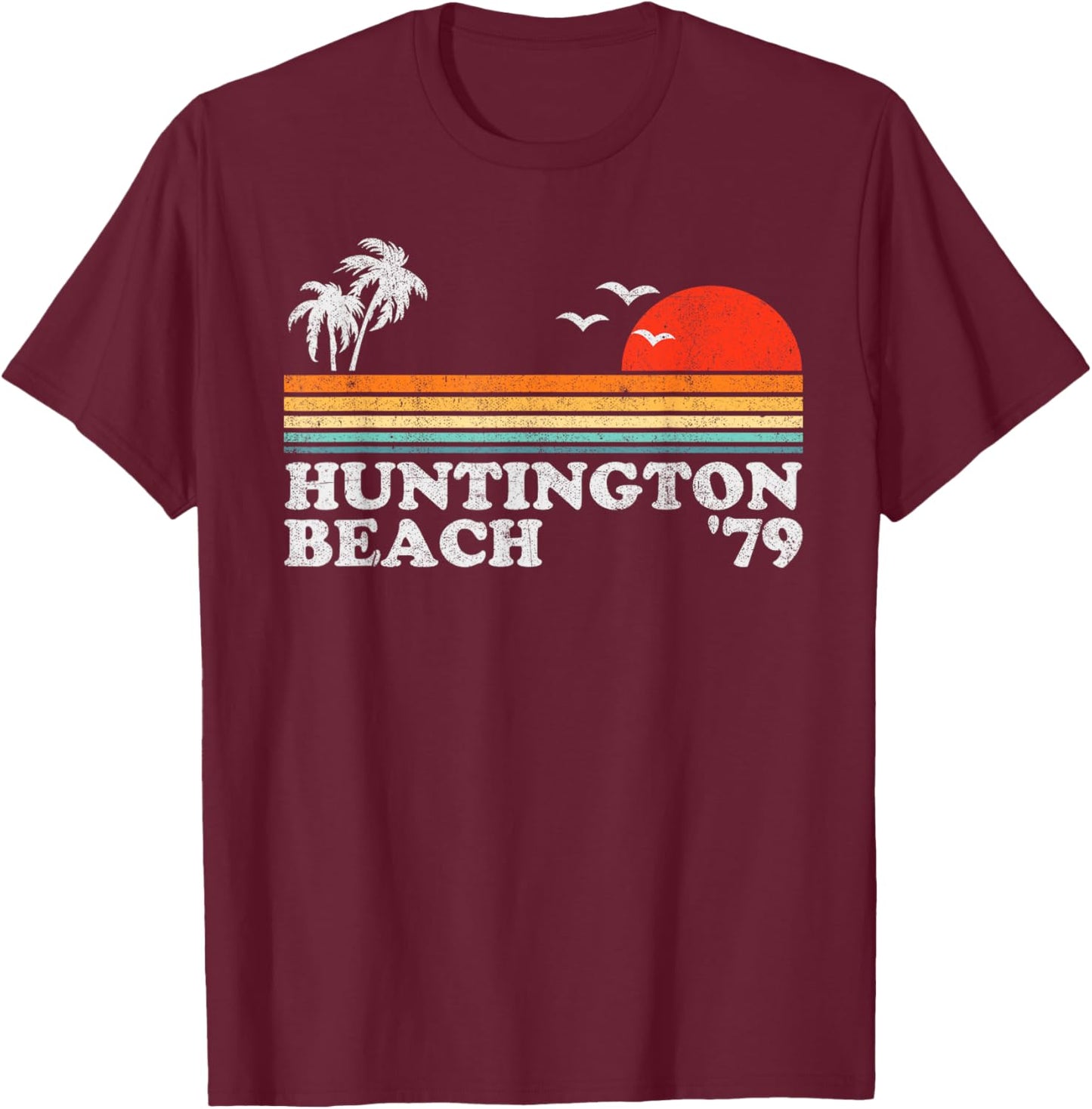 Vintage Huntington Beach California Retro Surfing 70's Gift T-Shirt - T-Shirt | Maroon