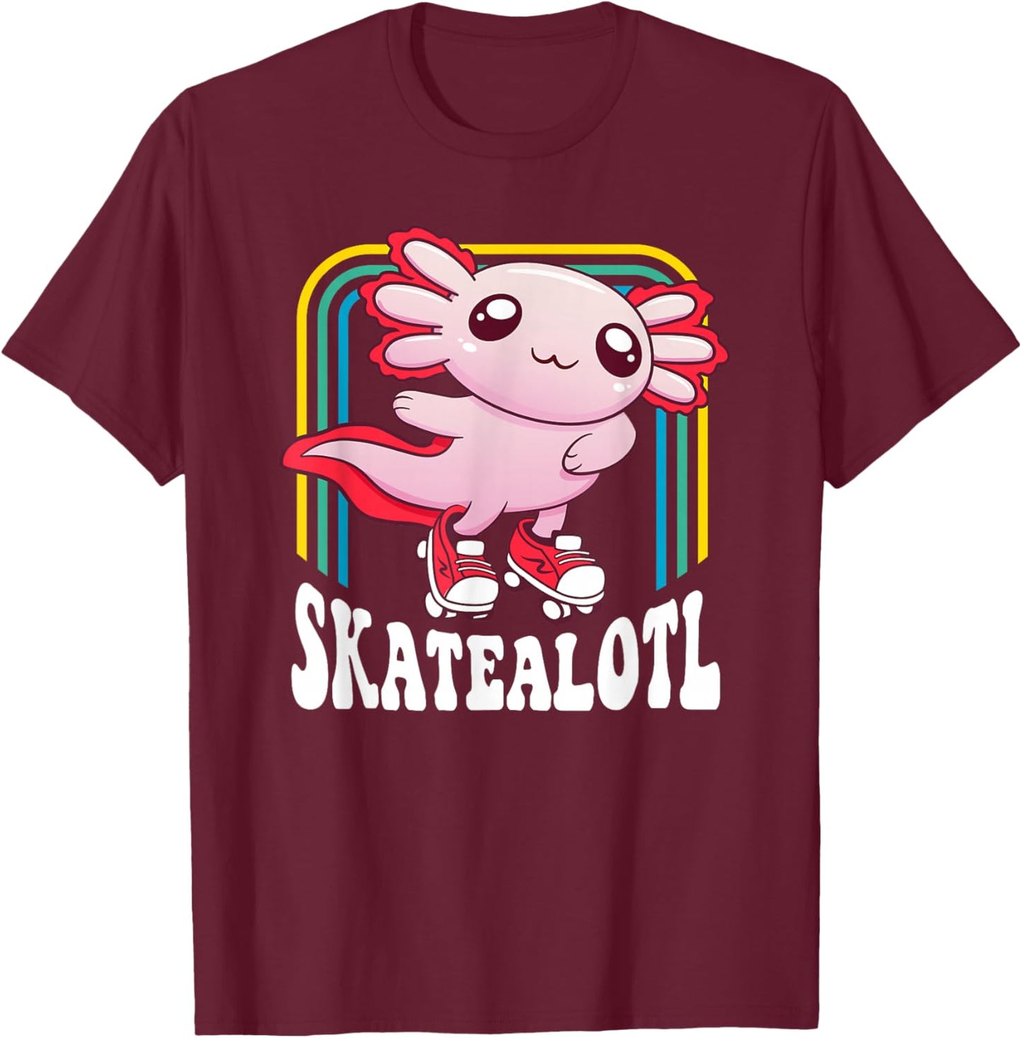 Funny Disco Roller Skate Axolotl Kawaii Salamander T-Shirt - T-Shirt | Maroon