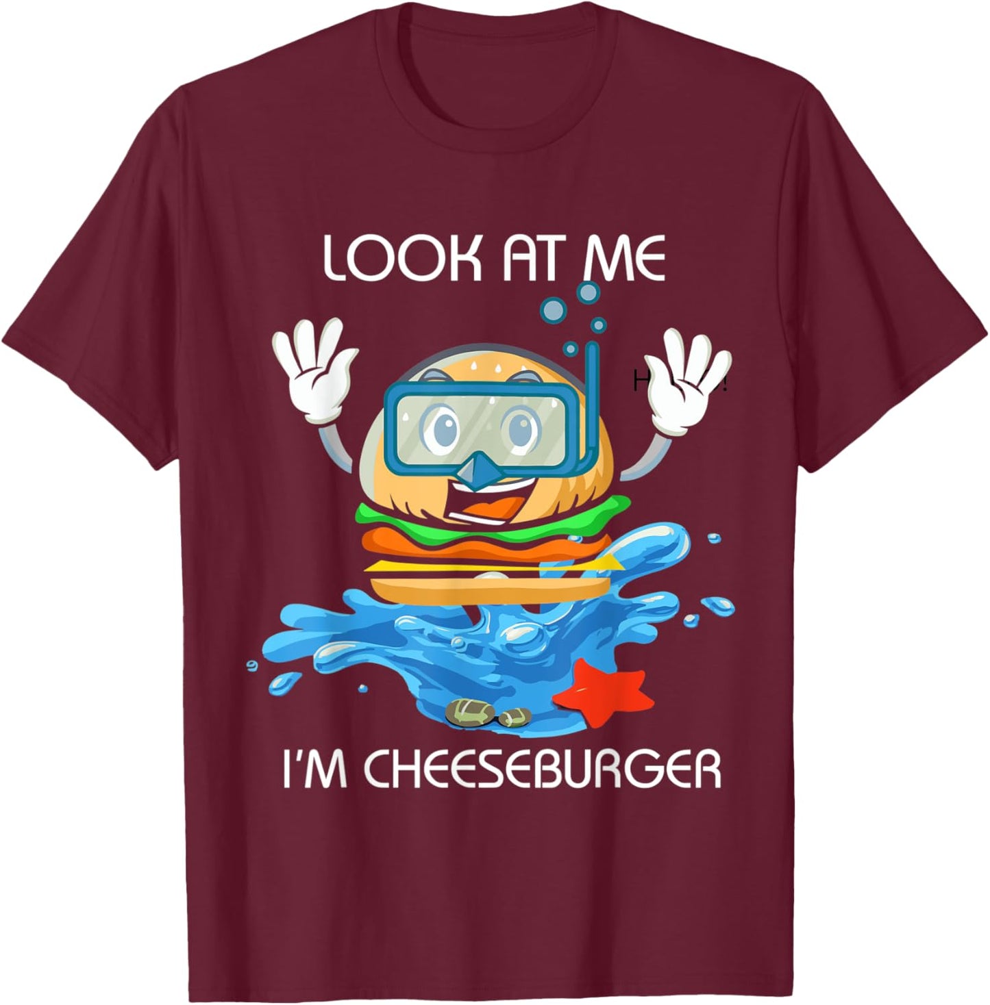 Cheeseburger - French Fry & Hamburger Lovers Food - Swimming T-Shirt - T-Shirt | Maroon