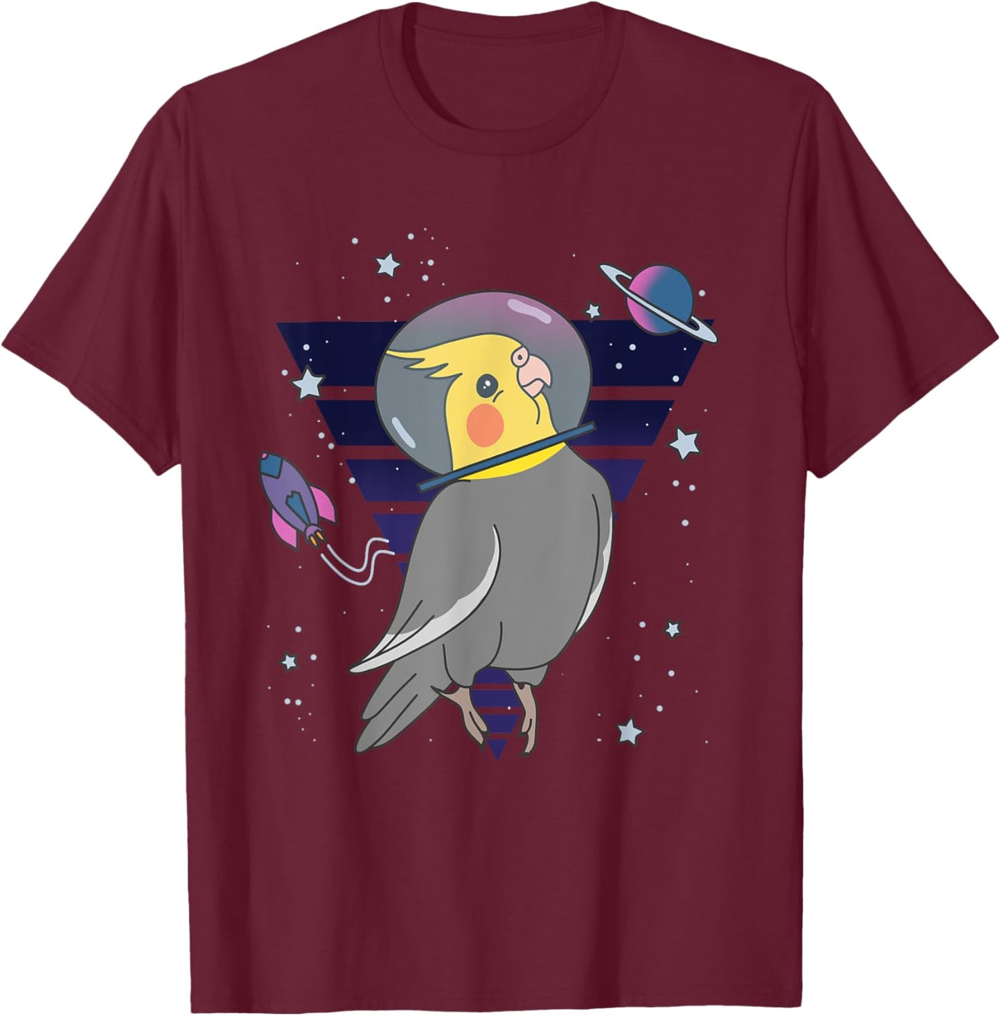 Funny Parrot Pet Bird Planets Space Birb Astronaut Cockatiel T-Shirt - T-Shirt | Maroon
