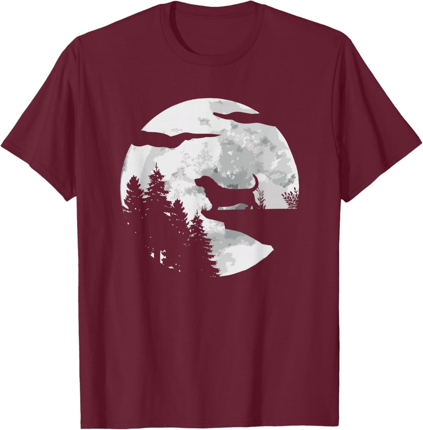 Bassett Hound Dog Full Moon At Night - Dogs Basette Hound T-Shirt - T-Shirt | Maroon