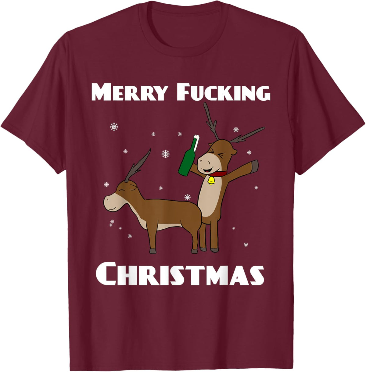 Merry Fucking Christmas Reindeer T-Shirt - T-Shirt | Maroon