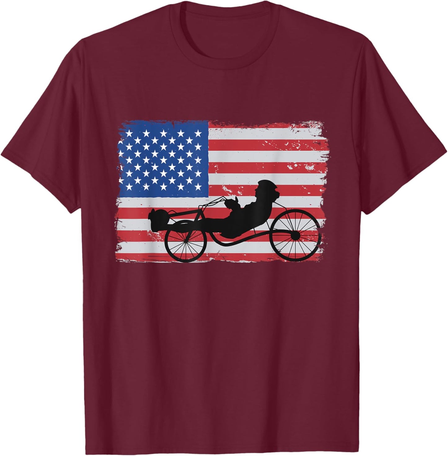 US American Flag 4th Of July Cyclist Recumbent Bicycle Women Men T-Shirt - T-Shirt | Maroon