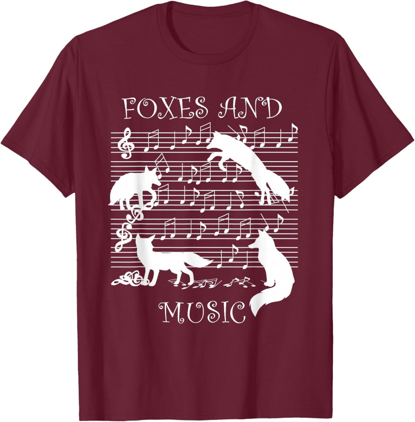 Foxes and Music Note Musician Fox Wildlife T-Shirt - T-Shirt | Maroon