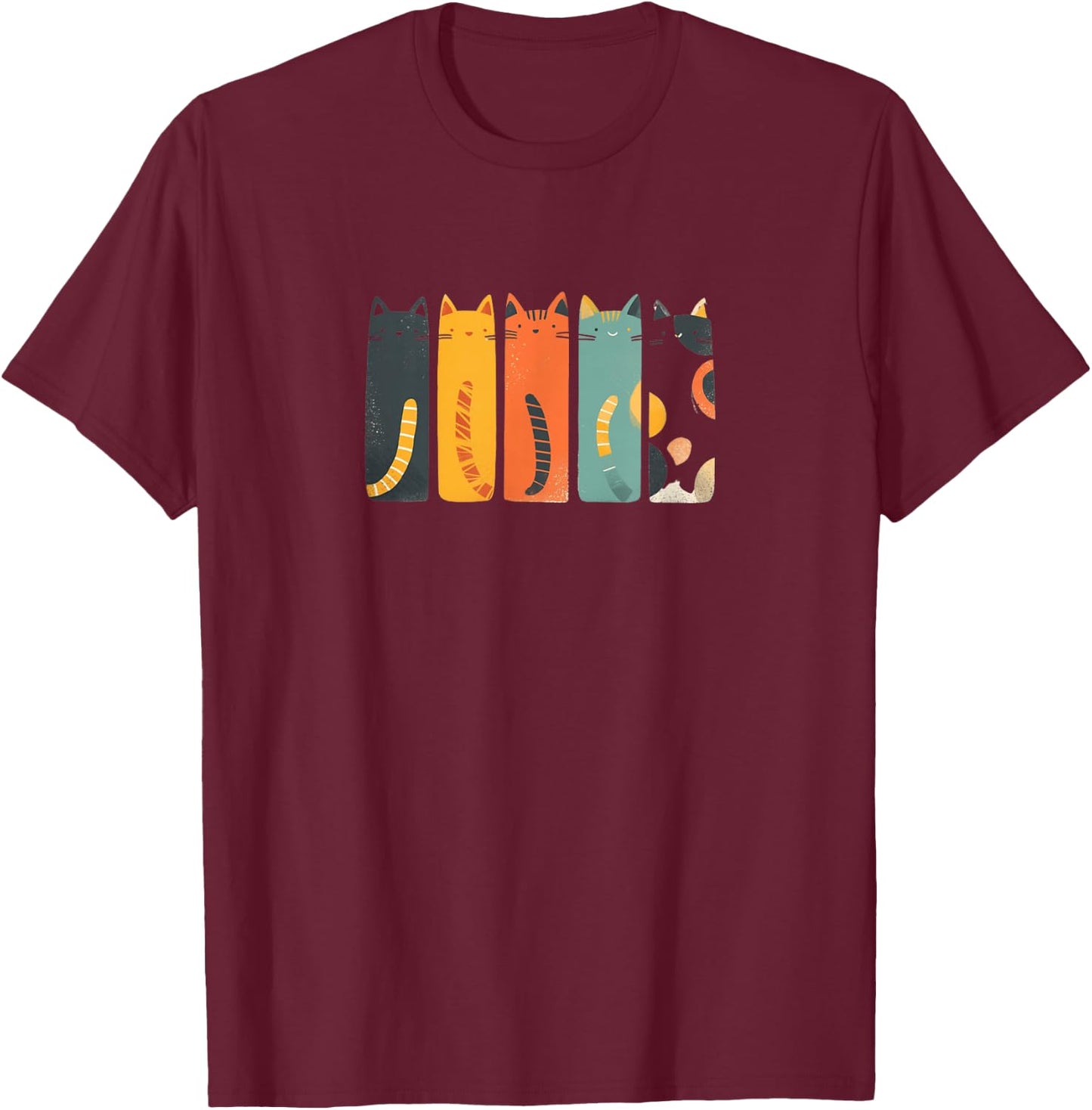 Vintage Cat Mid-Century Modern Inspired Cats 50s 60s Style T-Shirt - T-Shirt | Maroon