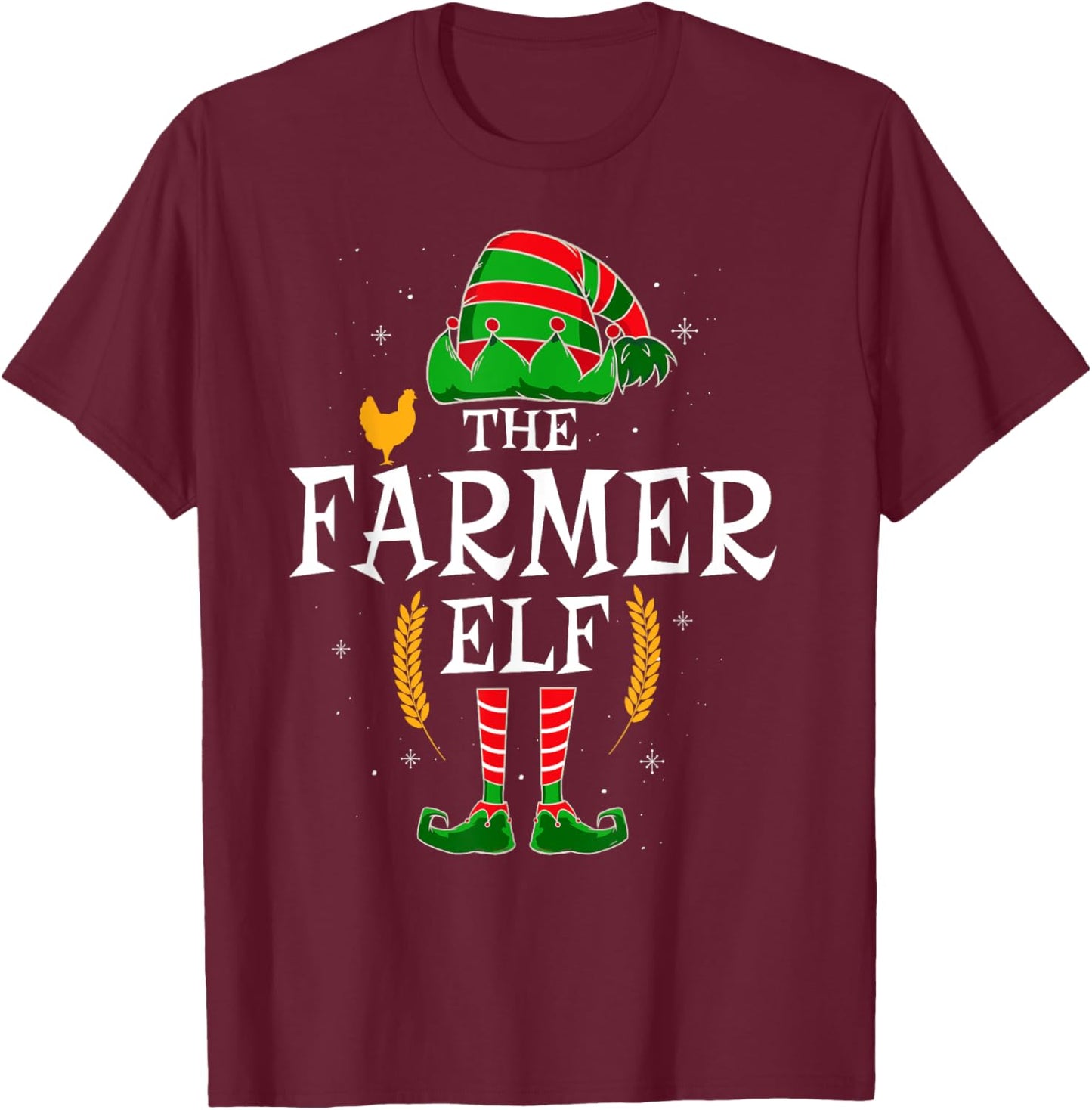 The Farmer Elf Group Matching Family Christmas Farm Funny T-Shirt - T-Shirt | Maroon