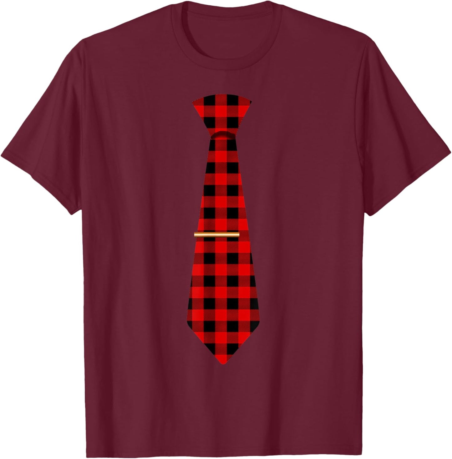 Red Buffalo Plaid Neck Tie Matching Christmas Costume 2021 T-Shirt - T-Shirt | Maroon