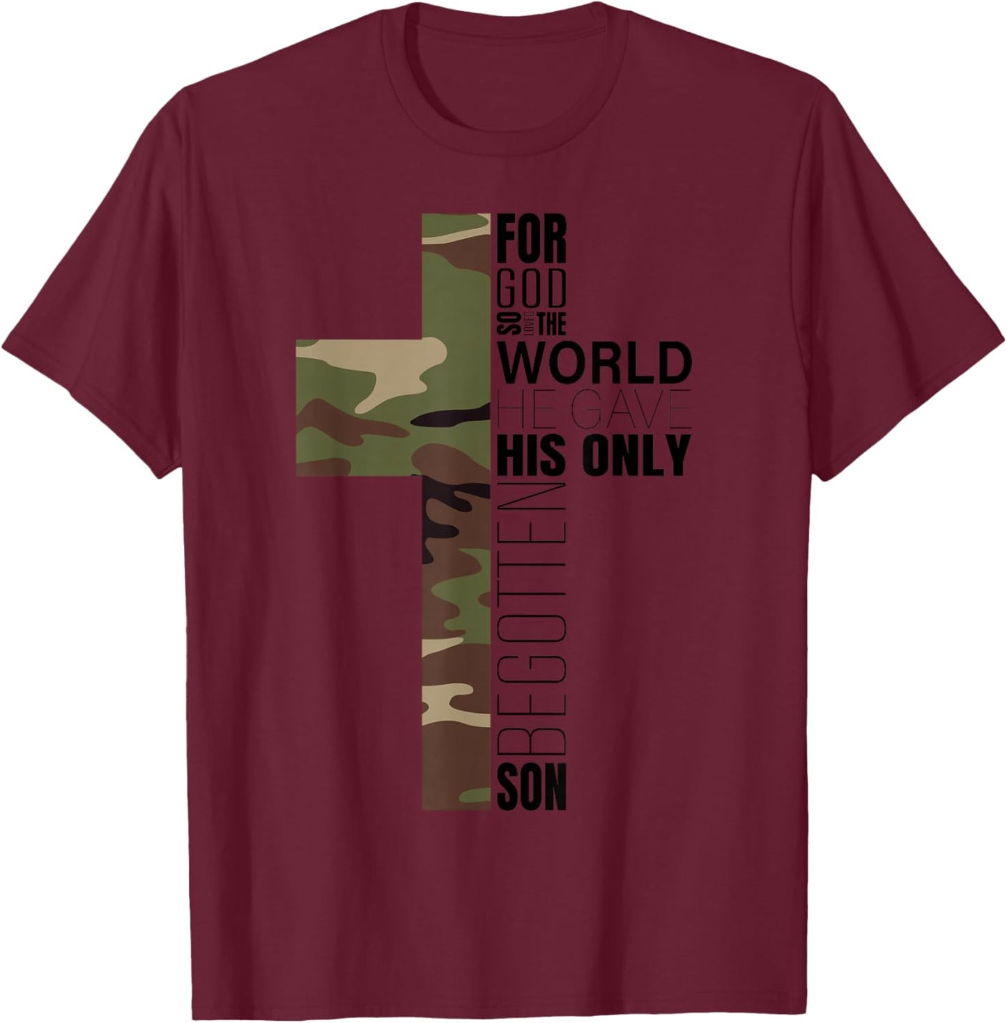 Green Camo Christian Cross Gifts Men John 3 16 Bible Verse Premium T-Shirt - T-Shirt | Maroon