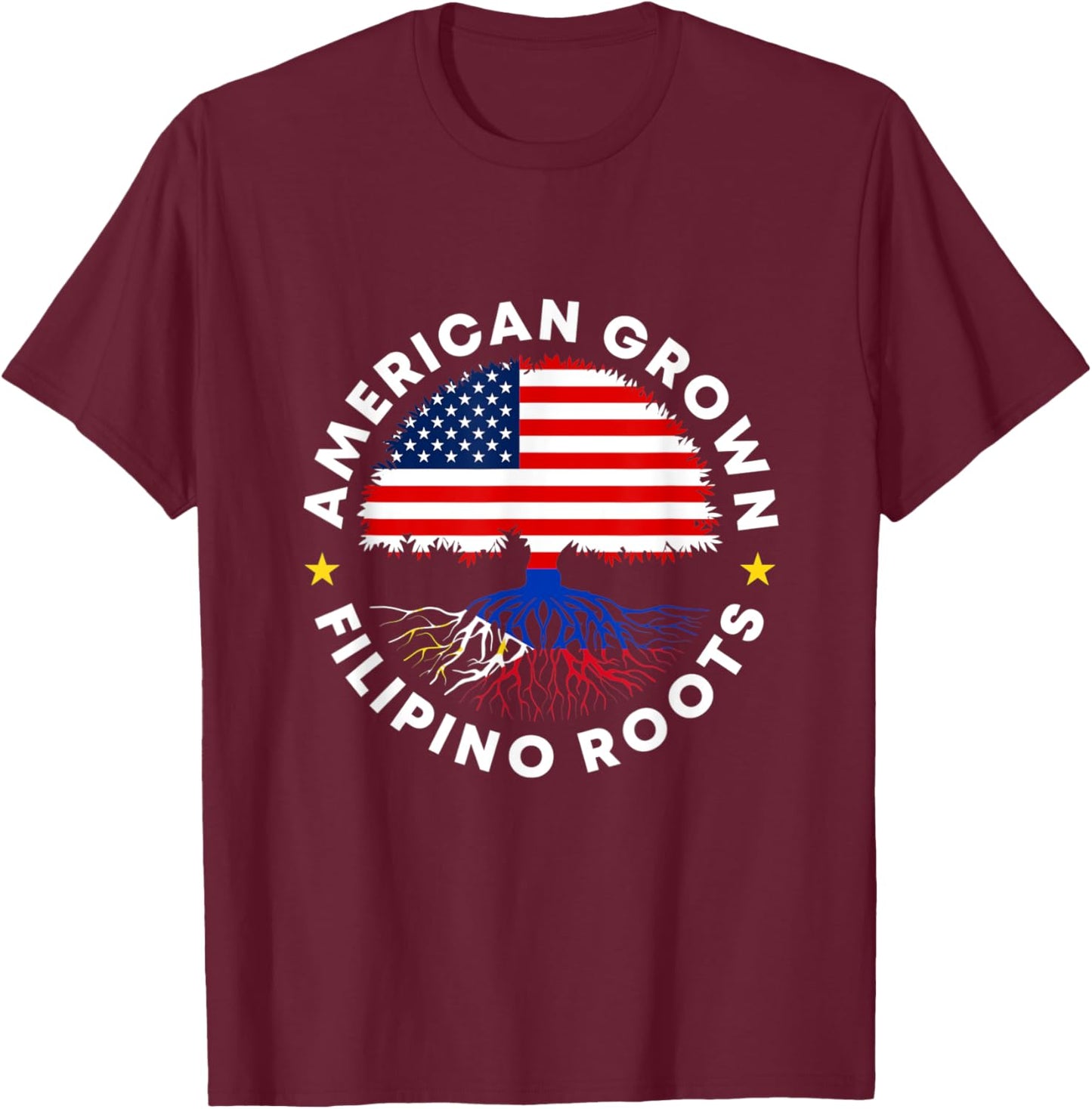American Grown Filipino Roots Philippine US Flag Tree Pinoy T-Shirt - T-Shirt | Maroon