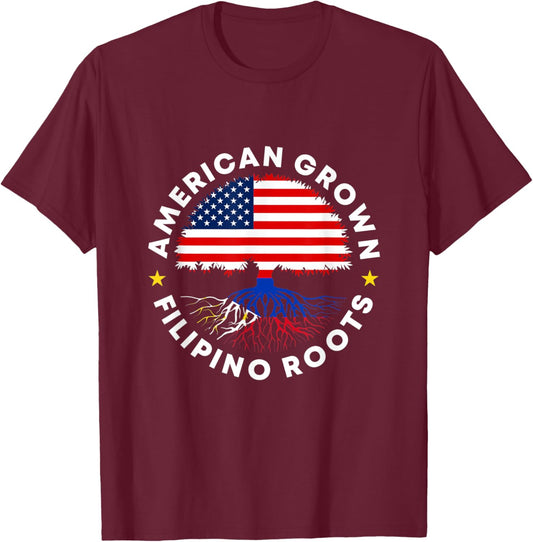 American Grown Filipino Roots Philippine US Flag Tree Pinoy T-Shirt - T-Shirt | Maroon
