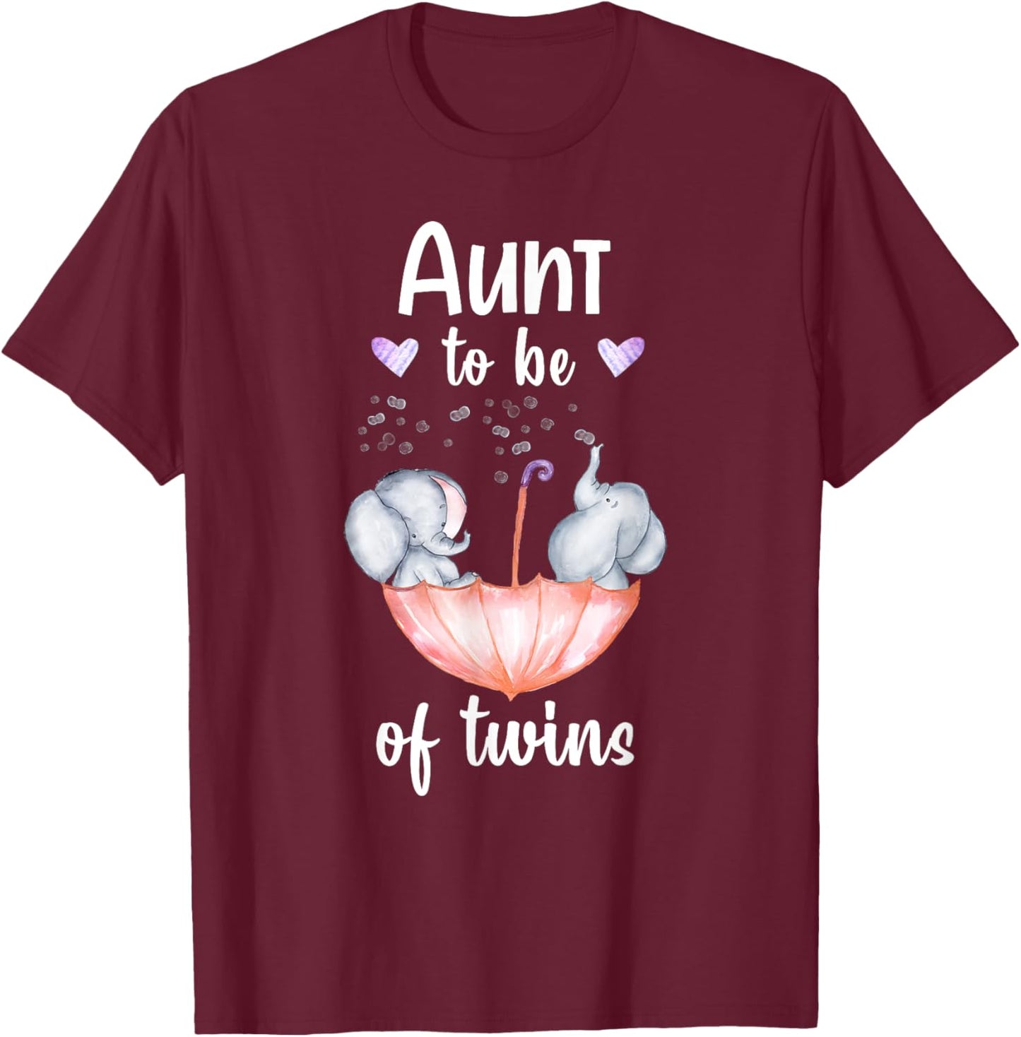 Aunt To Be Of Twins Baby Shower Elephant T-Shirt - T-Shirt | Maroon
