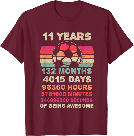 11 Year Old Soccer Birthday Eleventh 11th Birthday Boy Girl T-Shirt - T-Shirt | Maroon