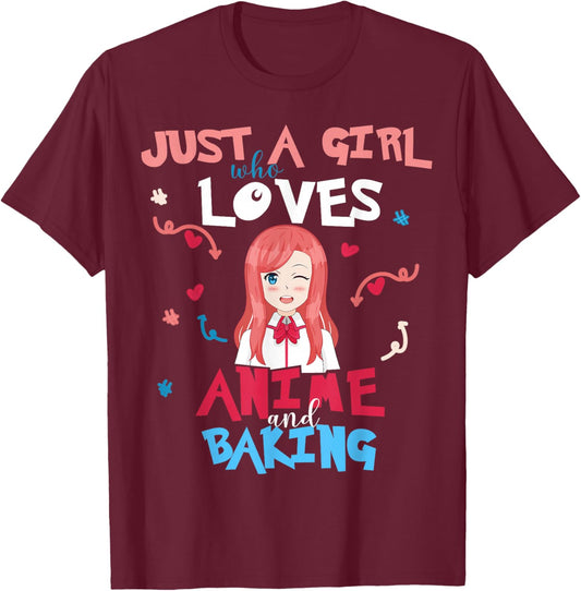 Anime Women Teen Girl Who Loves Baking T-Shirt - T-Shirt | Maroon