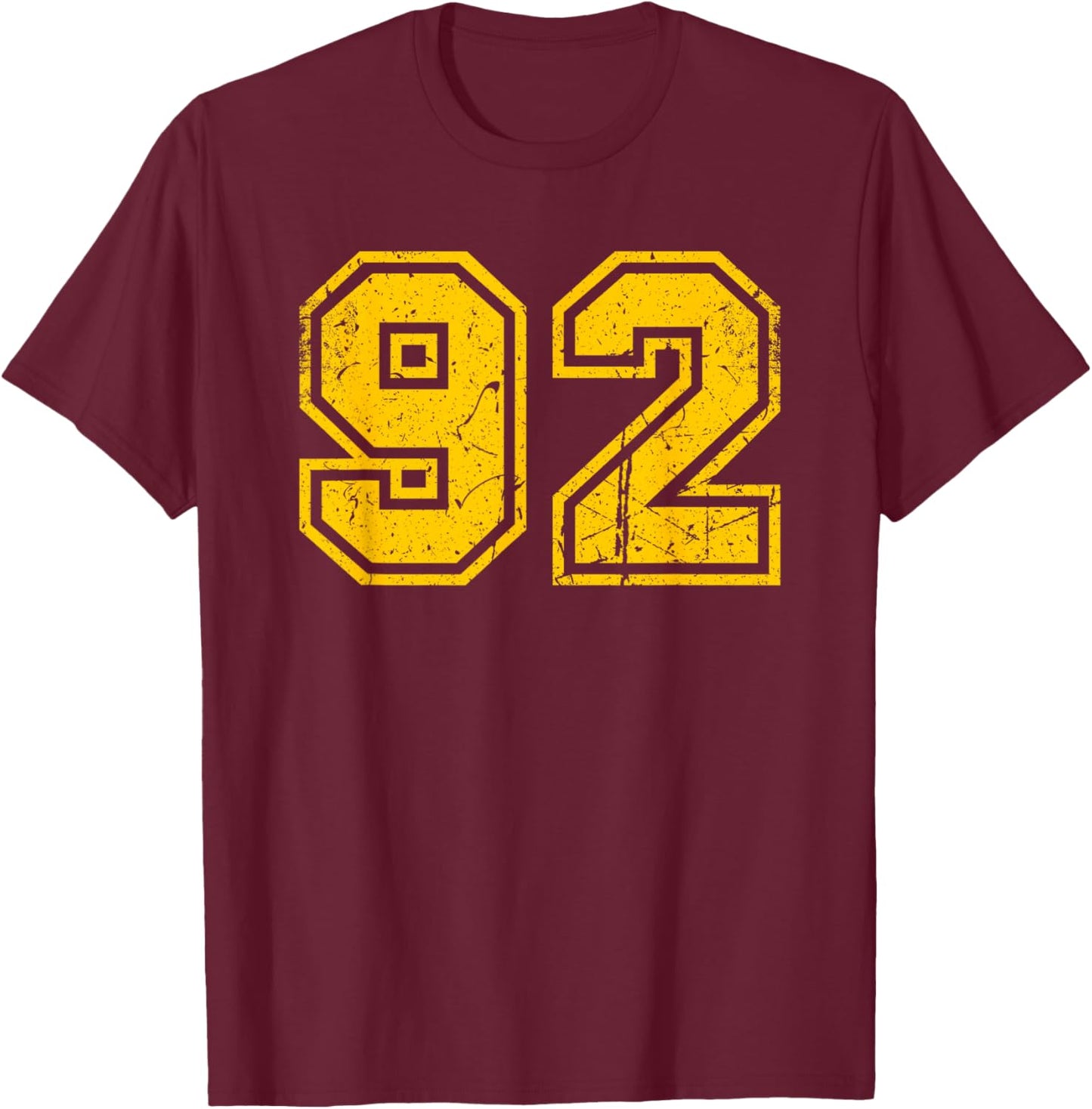 Vintage Yellow Sports Team Number 92 T-Shirt - T-Shirt | Maroon