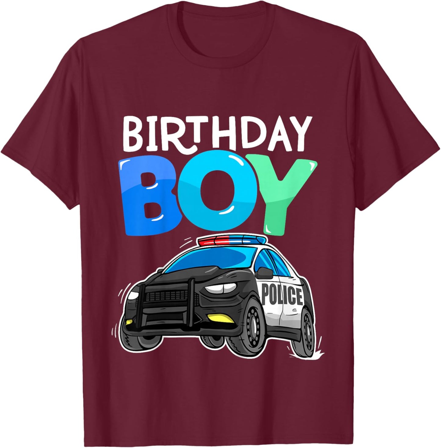 Kids Birthday Boy Police Car Policeman Theme Birthday Toddler T-Shirt - T-Shirt | Maroon