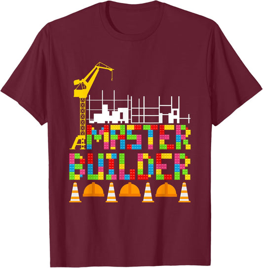 Master Builder Building Blocks Engineer Bricks Construction T-Shirt - T-Shirt | Maroon