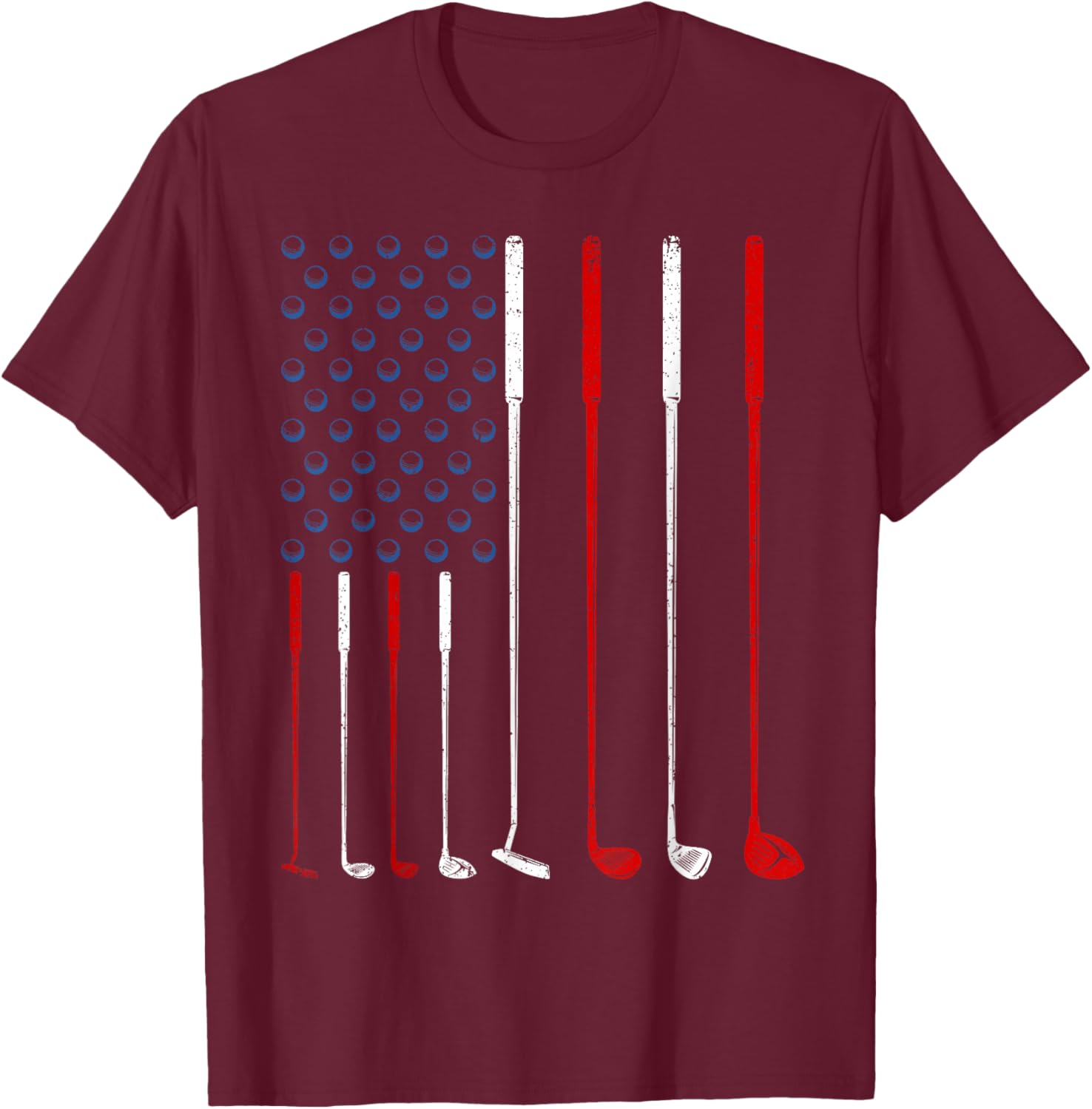 Golf Clubs American Flag T-Shirt - T-Shirt | Maroon