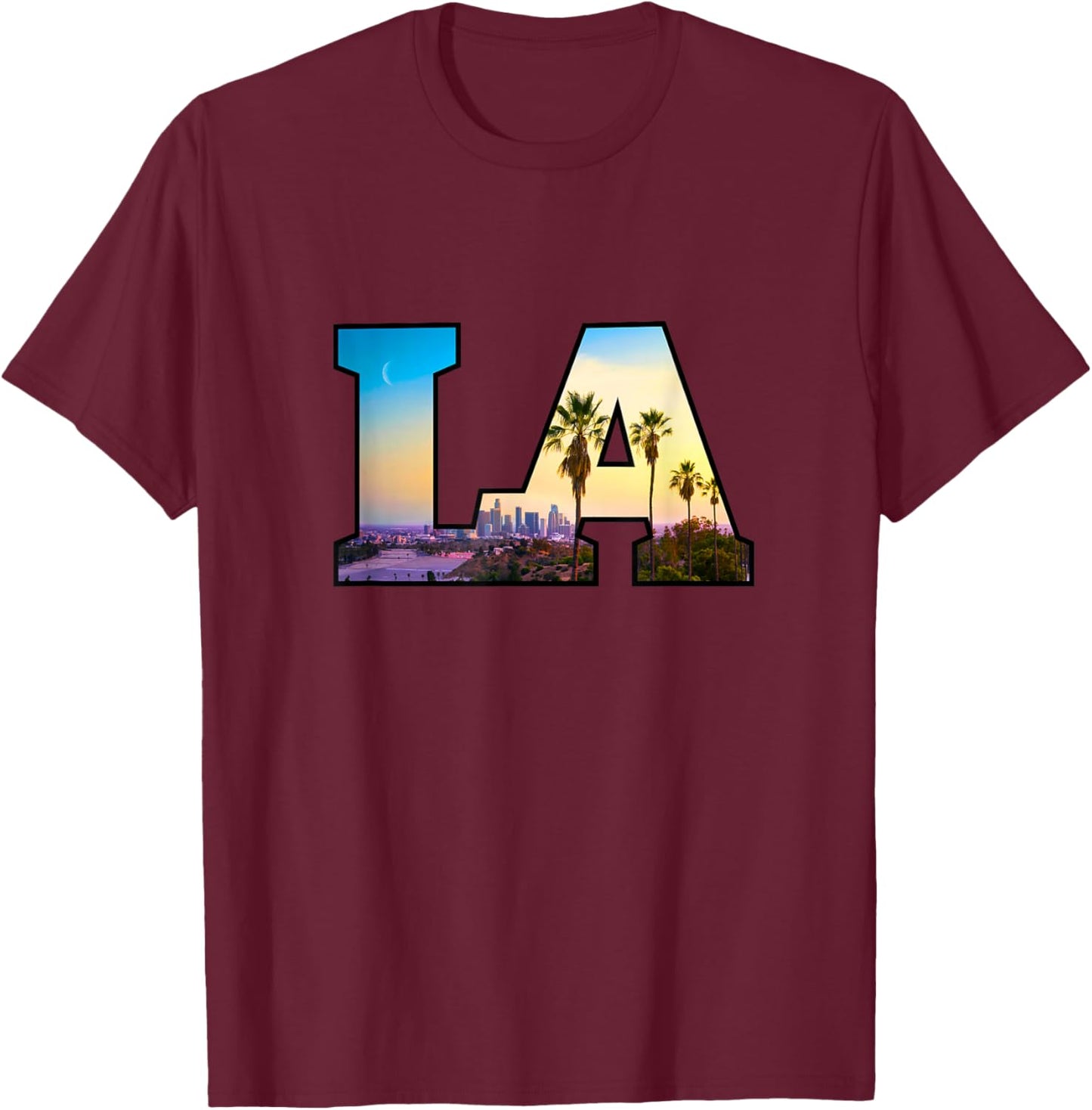 LA City Skyline of Downtown Los Angeles, California T-Shirt - T-Shirt | Maroon