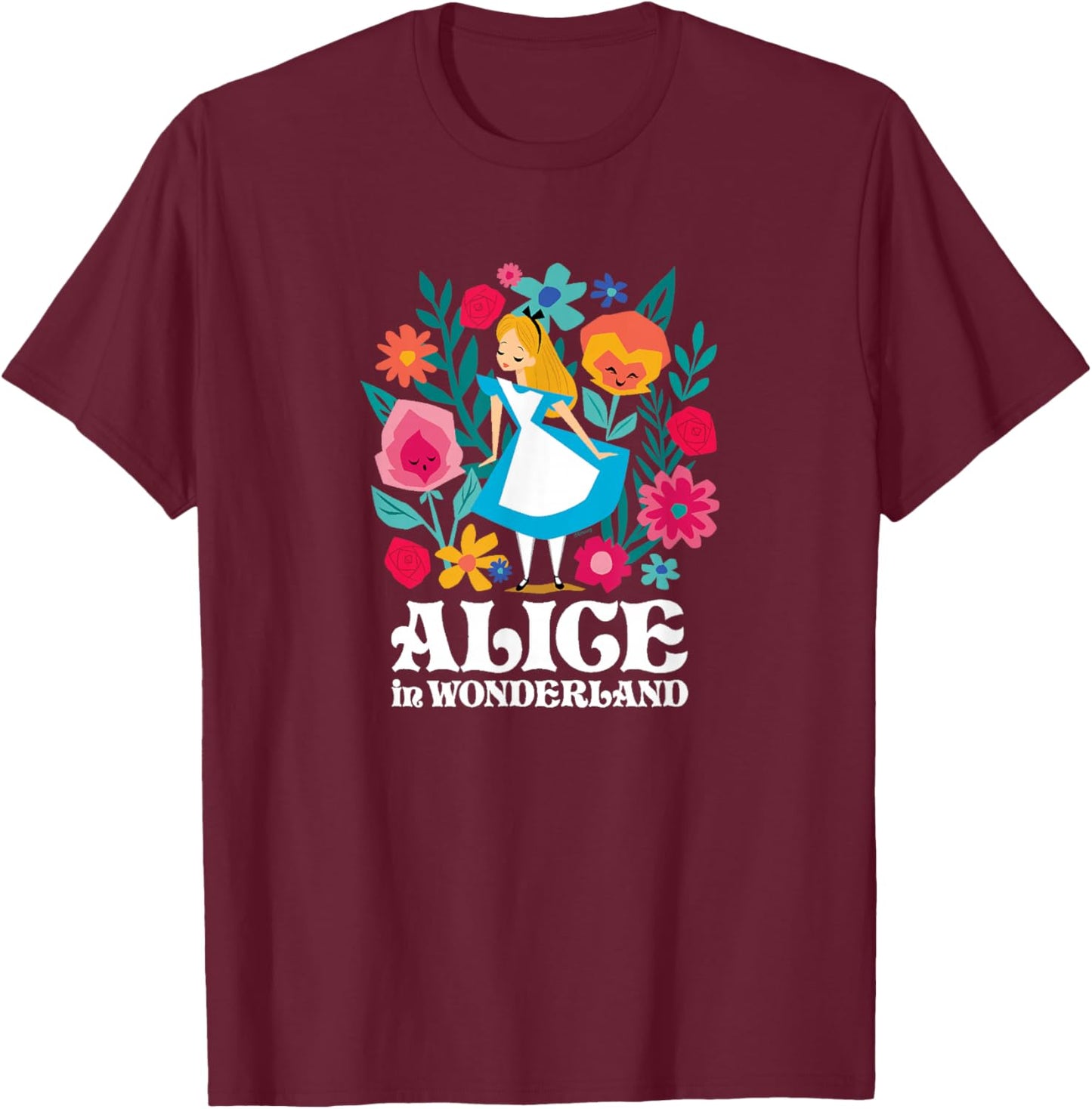 Alice In Wonderland - Flower Forest T-Shirt - T-Shirt | Maroon