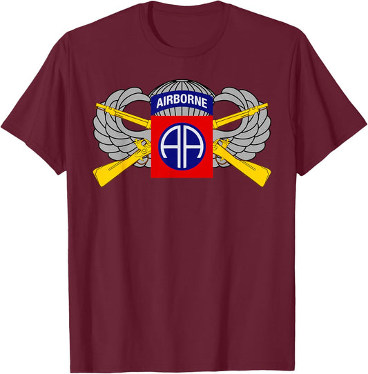 82nd Airborne - Infantry Rifles and Parachutist Wings T-Shirt - T-Shirt | Maroon